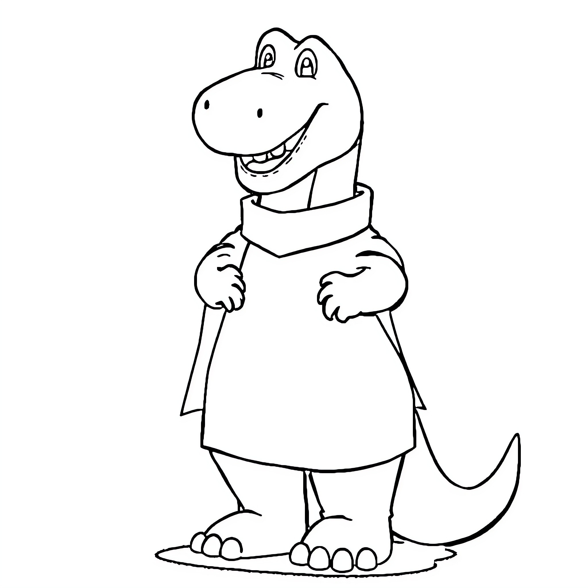 Barney the friendly dinosaur in cheerful pose Coloring Page (free black-and-white line drawing printable PDF for all, from beginners to advanced learners, including children, teens, adults, and seniors)
