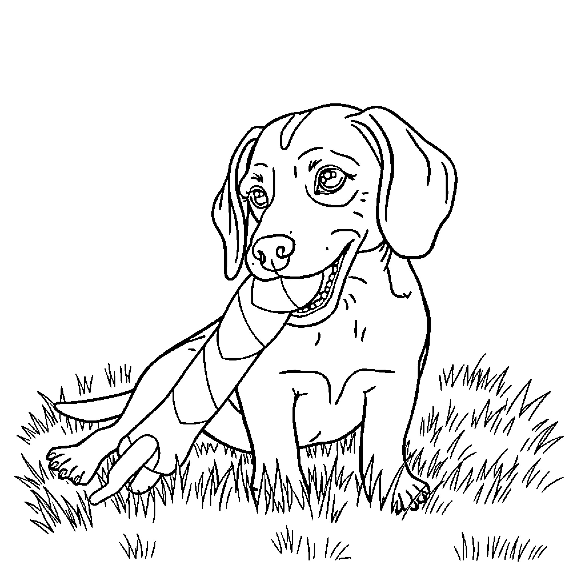 Beagle relaxing in the grass Coloring Page (free black-and-white line drawing printable PDF for all, from beginners to advanced learners, including children, teens, adults, and seniors)