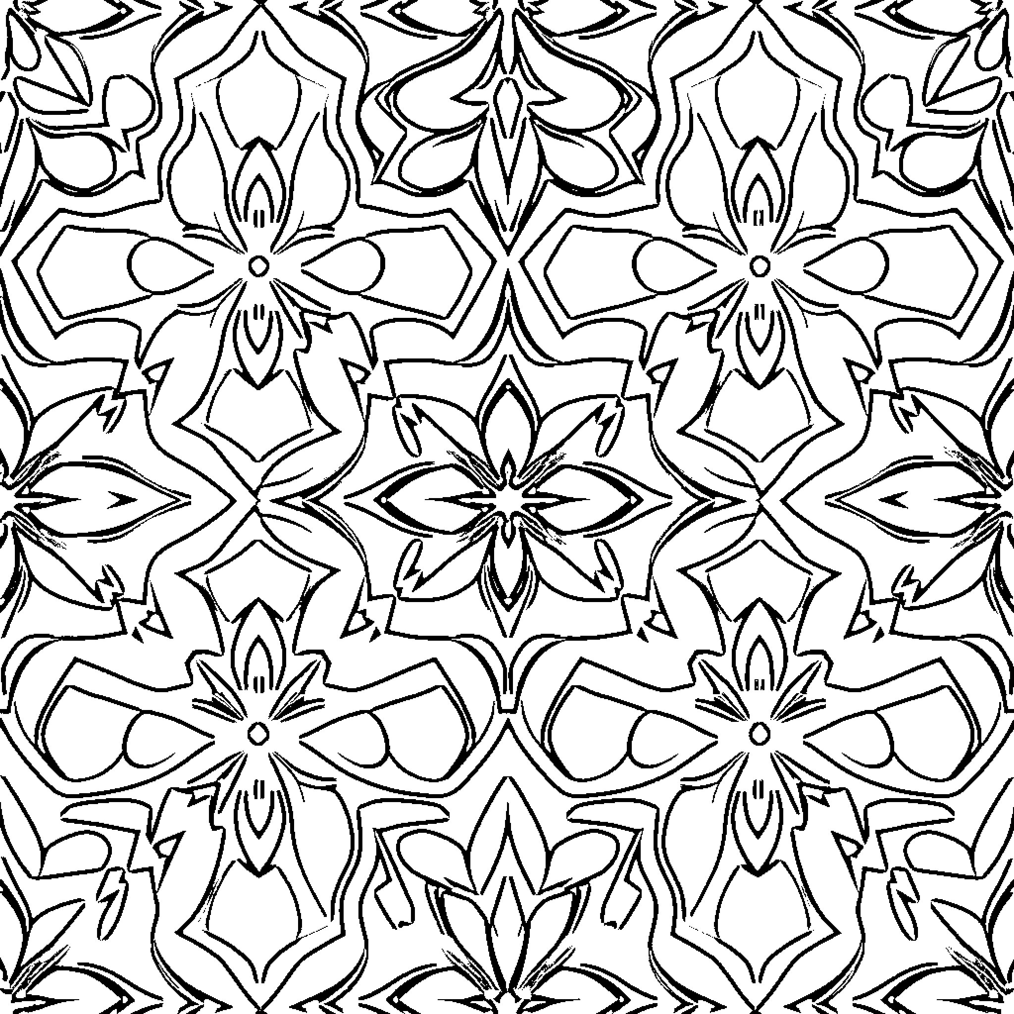 Shape of Intricate Floral Patterns Coloring Page (free black-and-white line drawing printable PDF for all, from beginners to advanced learners, including children, teens, adults, and seniors)