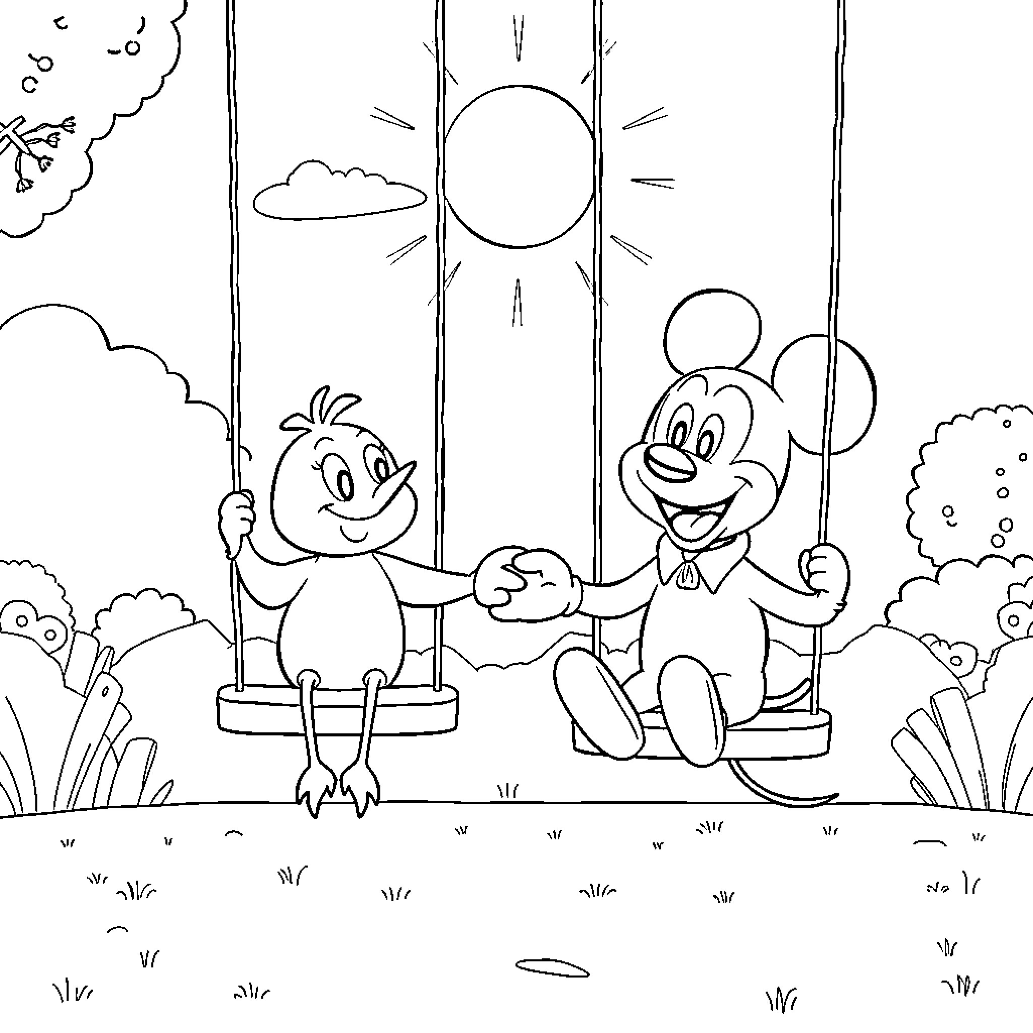 Titi's Playground Adventure Coloring Page (free black-and-white line drawing printable PDF for all, from beginners to advanced learners, including children, teens, adults, and seniors)