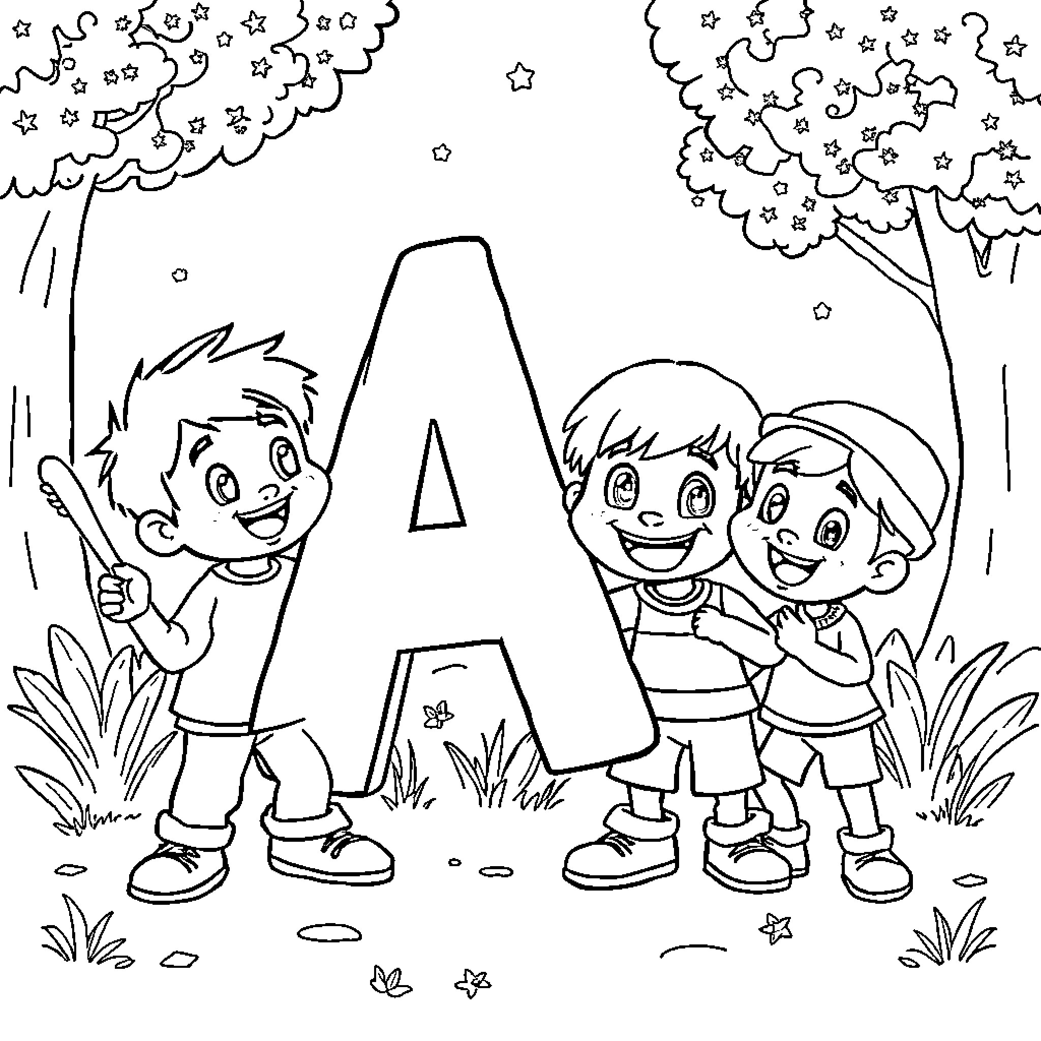 Toca Boca friends explore the outdoors playfully Coloring Page (free black-and-white line drawing printable PDF for all, from beginners to advanced learners, including children, teens, adults, and seniors)