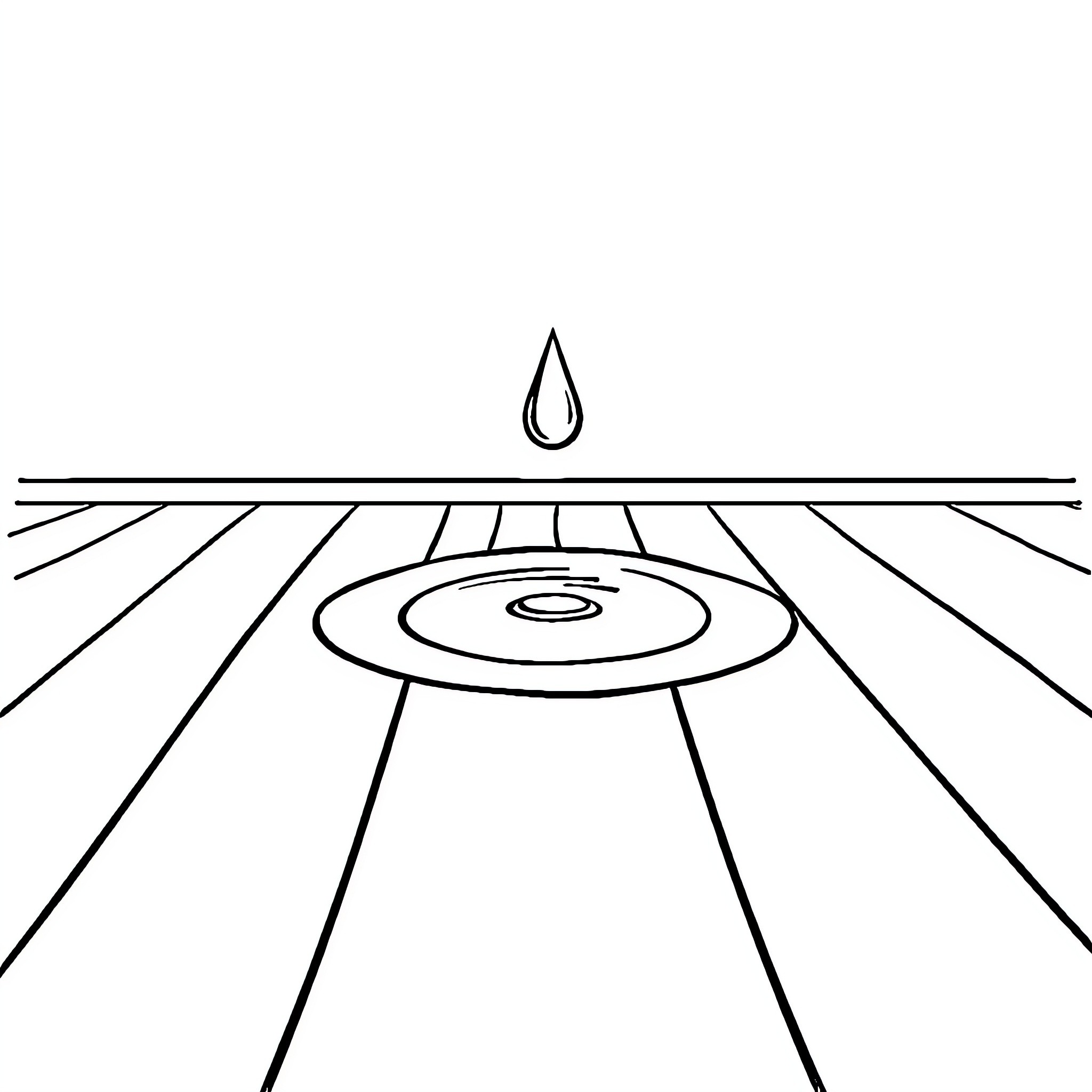 Water Drop Falling onto Concentric Circles Coloring Page (free black-and-white line drawing printable PDF for all, from beginners to advanced learners, including children, teens, adults, and seniors)