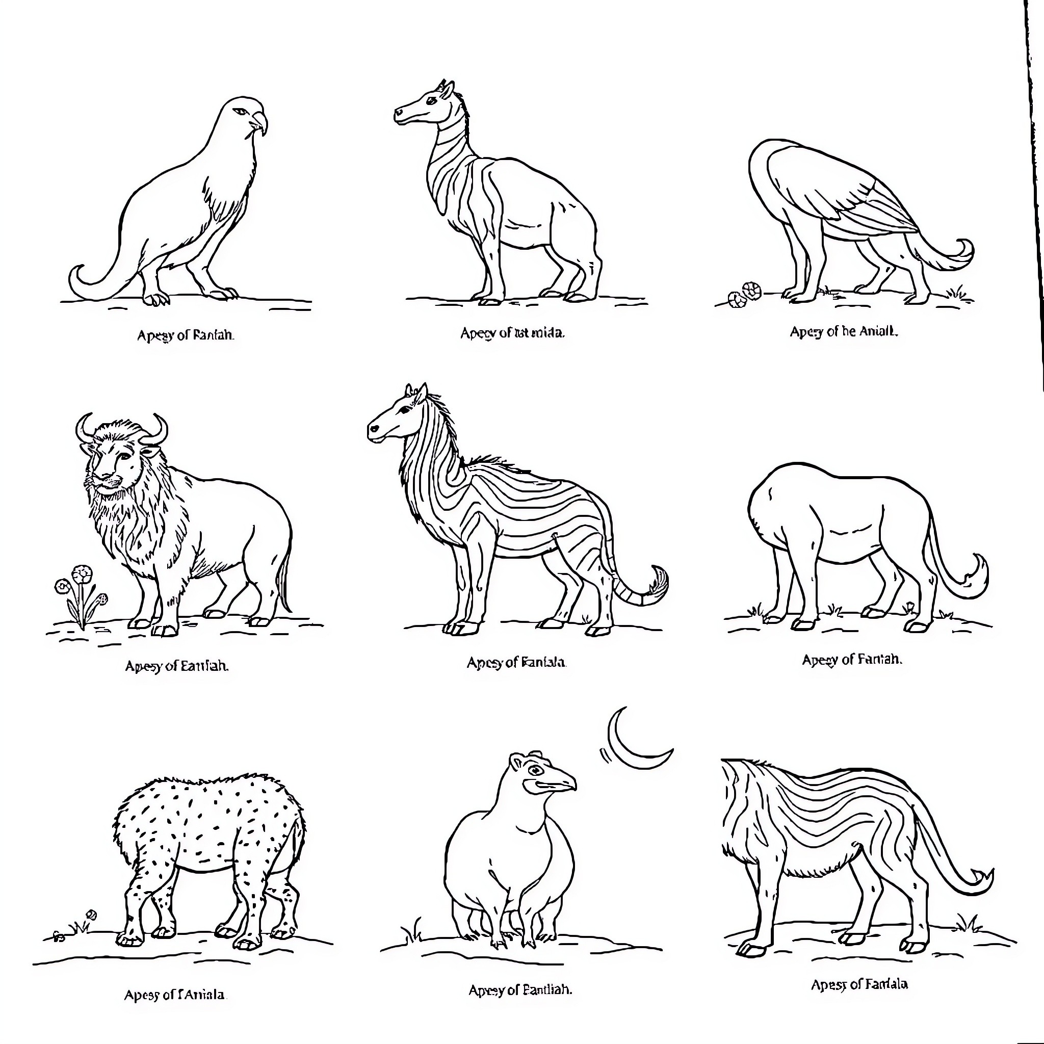 Animal images depicting various wildlife species Coloring Page (free black-and-white line drawing printable PDF for all, from beginners to advanced learners, including children, teens, adults, and seniors)