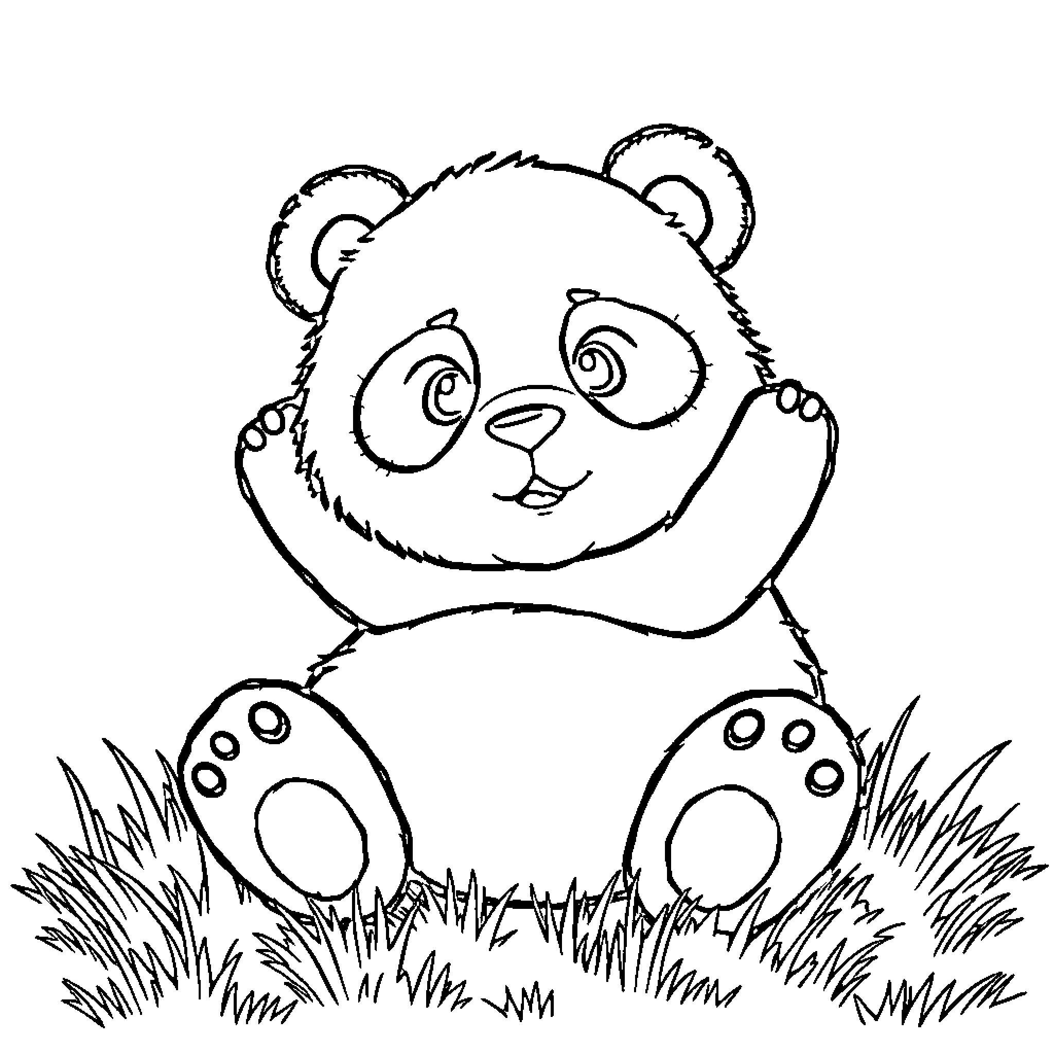 Panda resting peacefully in the grass Coloring Page (free black-and-white line drawing printable PDF for all, from beginners to advanced learners, including children, teens, adults, and seniors)