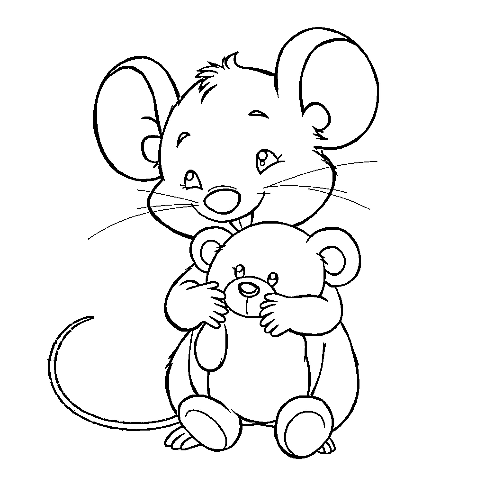 Tutter embracing a small mouse friend Coloring Page (free black-and-white line drawing printable PDF for all, from beginners to advanced learners, including children, teens, adults, and seniors)