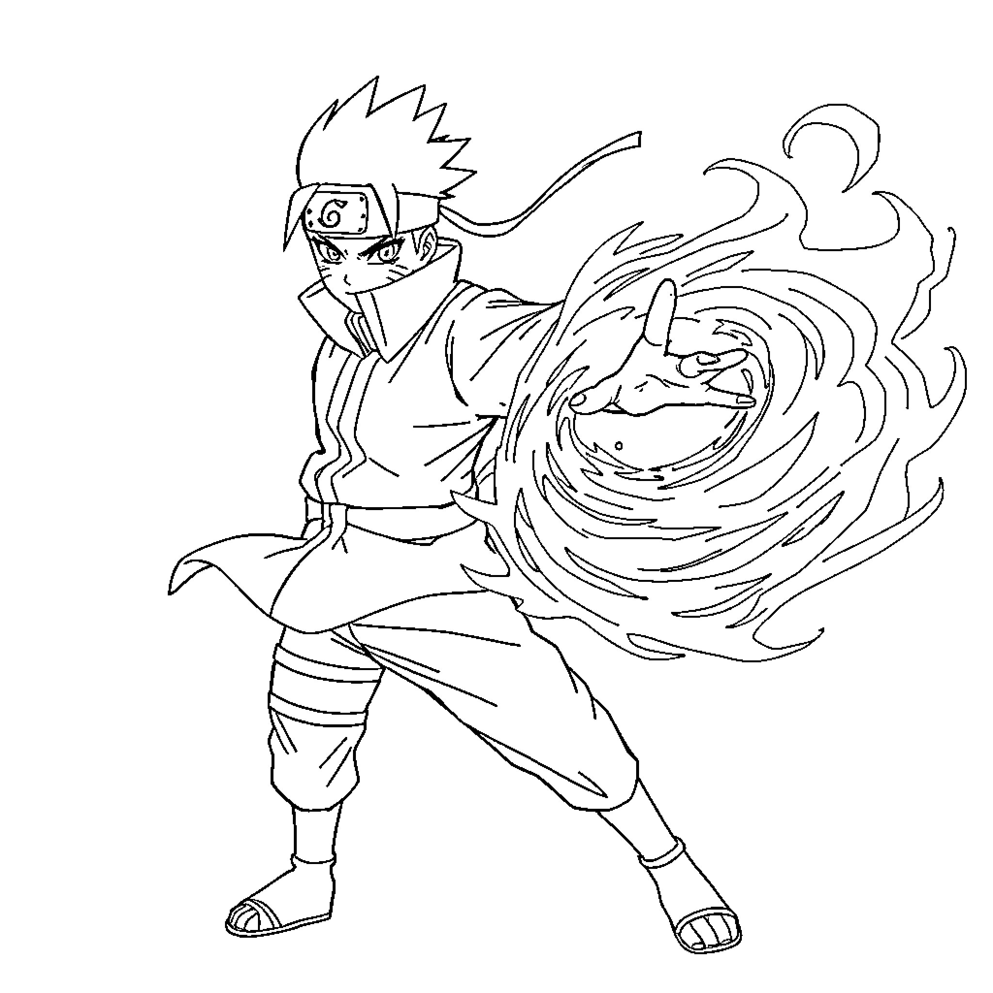 Naruto using powerful ninjutsu attack Coloring Page (free black-and-white line drawing printable PDF for all, from beginners to advanced learners, including children, teens, adults, and seniors)
