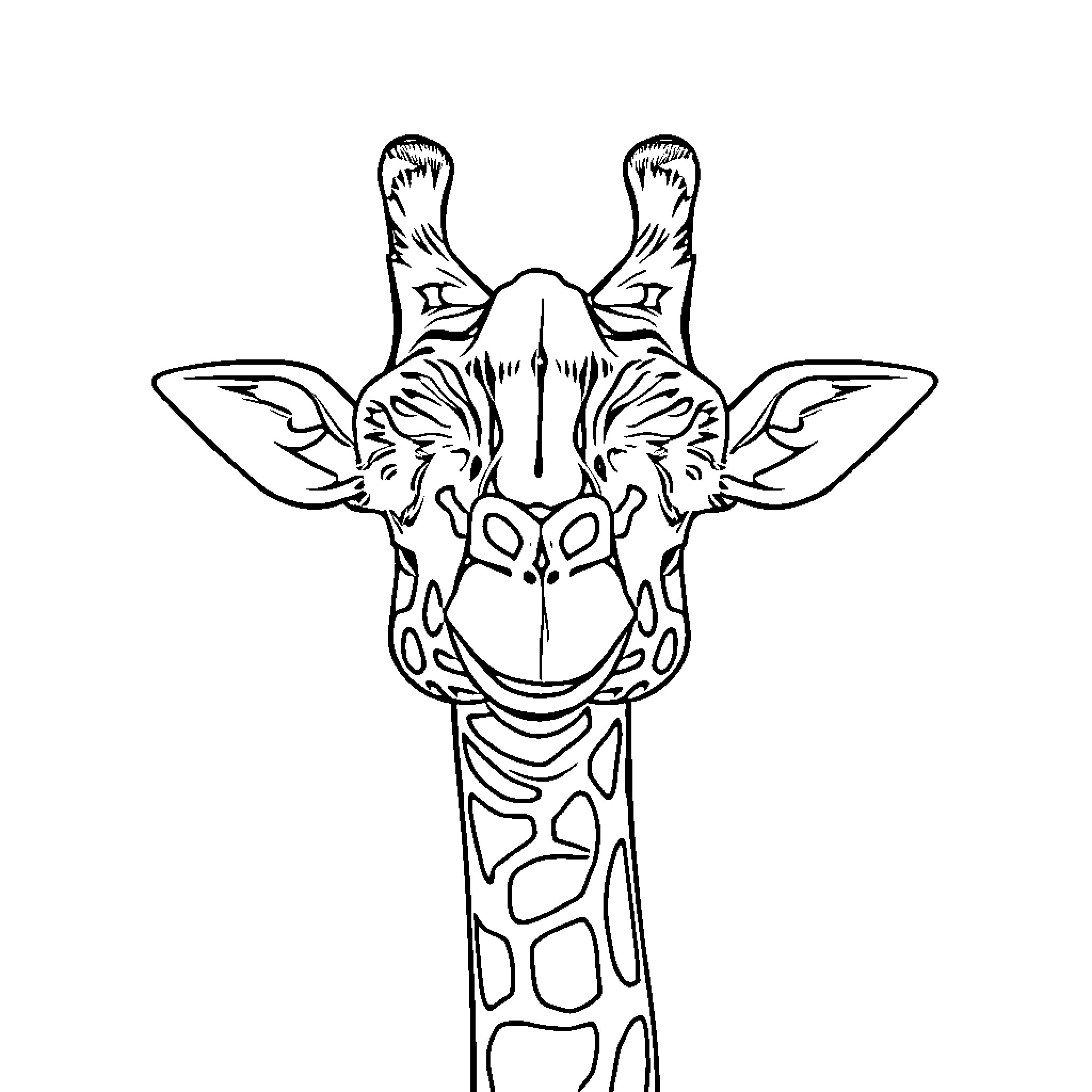 Giraffe making a funny face Coloring Page (free black-and-white line drawing printable PDF for all, from beginners to advanced learners, including children, teens, adults, and seniors)