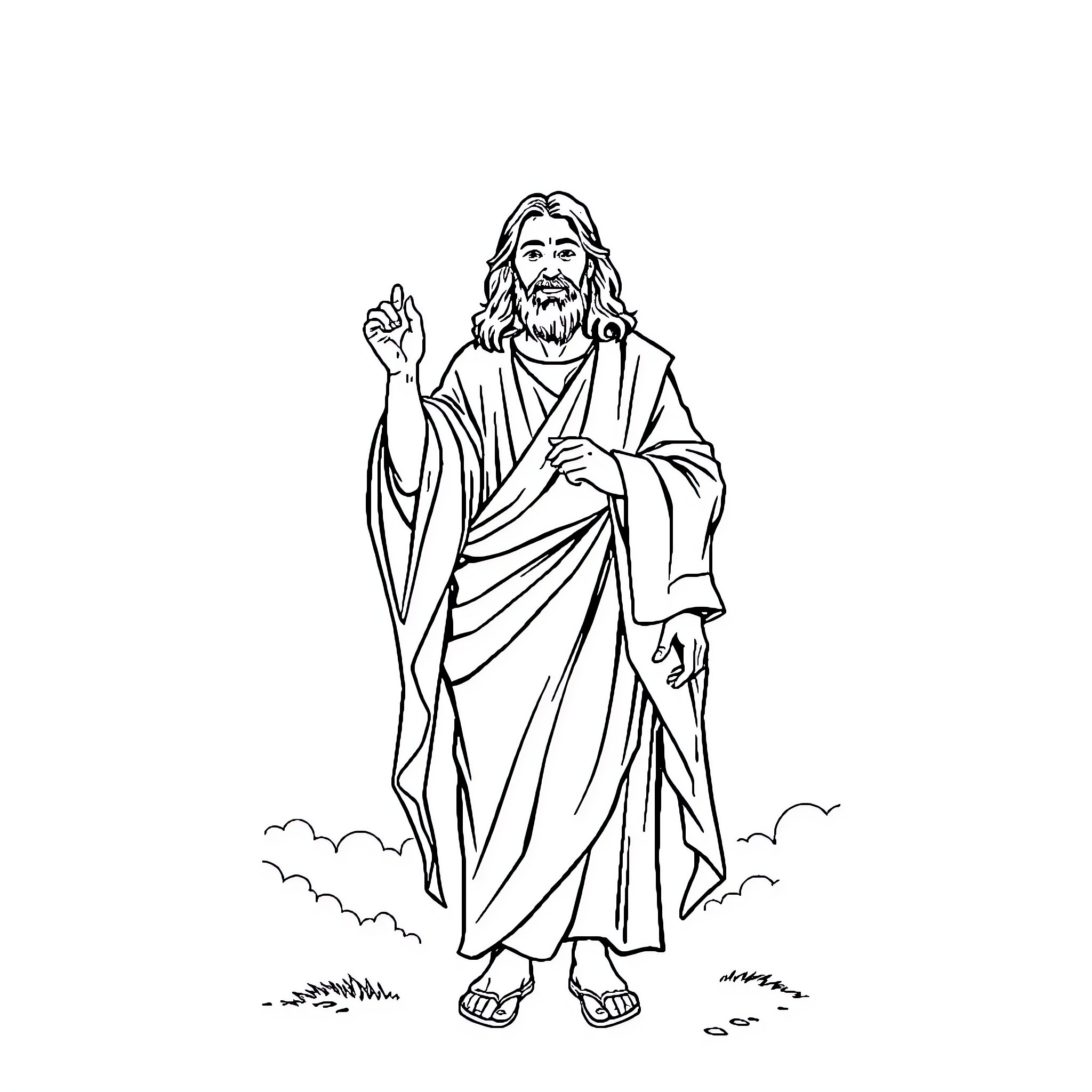 Jesus preaching and blessing with hand raised Coloring Page (free black-and-white line drawing printable PDF for all, from beginners to advanced learners, including children, teens, adults, and seniors)