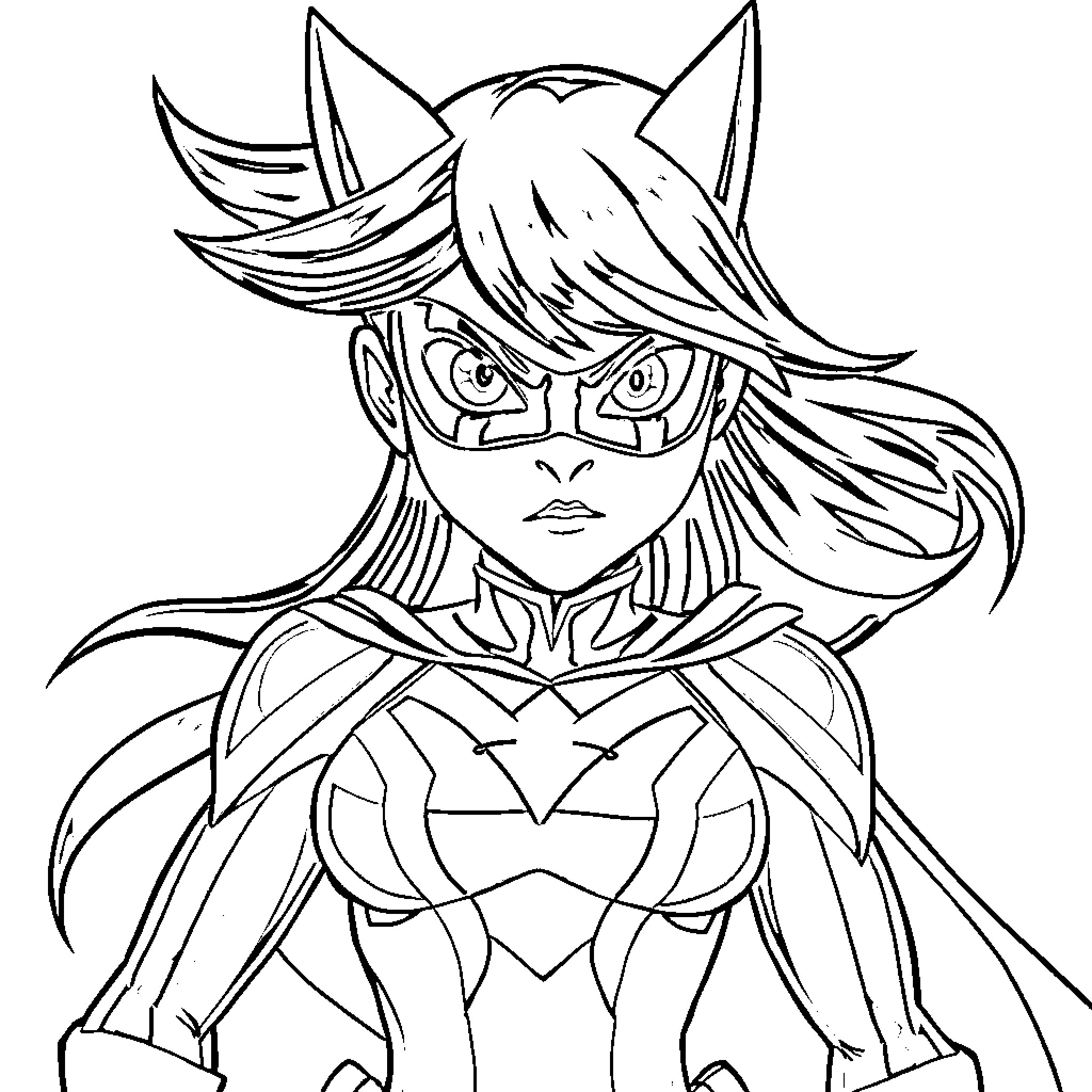 Katseye heroic character in action pose Coloring Page (free black-and-white line drawing printable PDF for all, from beginners to advanced learners, including children, teens, adults, and seniors)