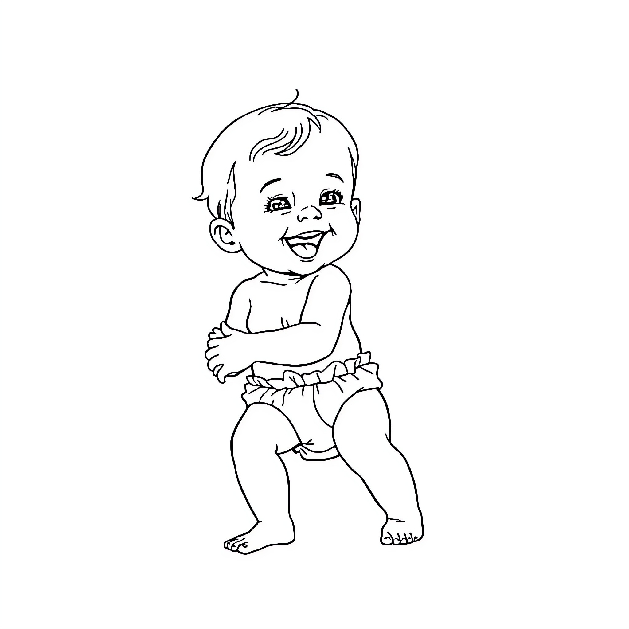 Diapergirl playing happily Coloring Page (free black-and-white line drawing printable PDF for all, from beginners to advanced learners, including children, teens, adults, and seniors)