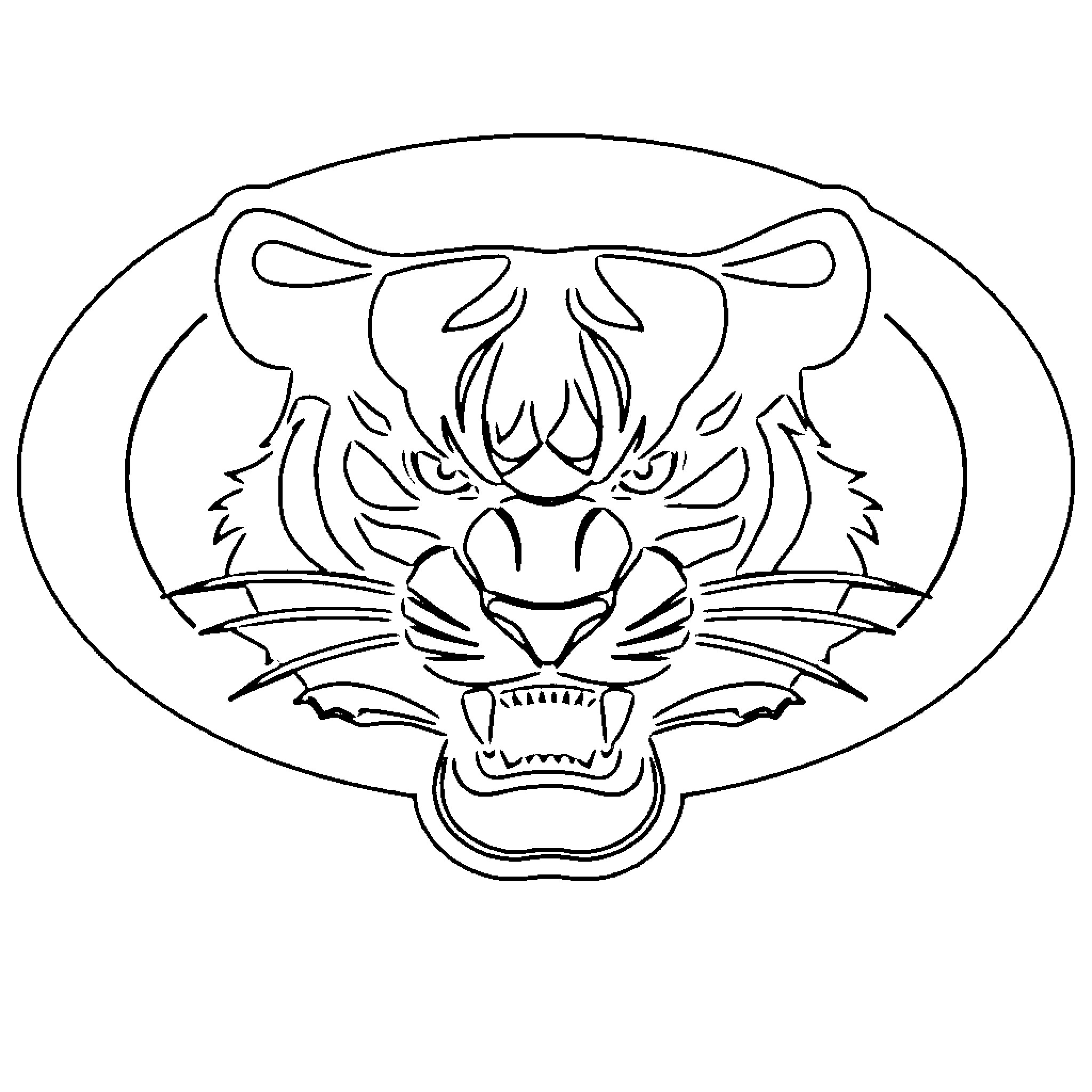 Bengals Fierce Tiger Logo Coloring Page (free black-and-white line drawing printable PDF for all, from beginners to advanced learners, including children, teens, adults, and seniors)