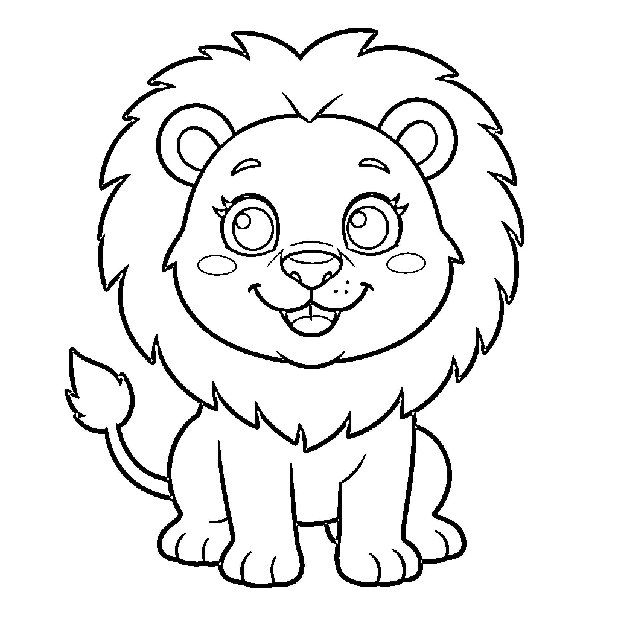 Lion cub with happy expression Coloring Page (free black-and-white line drawing printable PDF for all, from beginners to advanced learners, including children, teens, adults, and seniors)