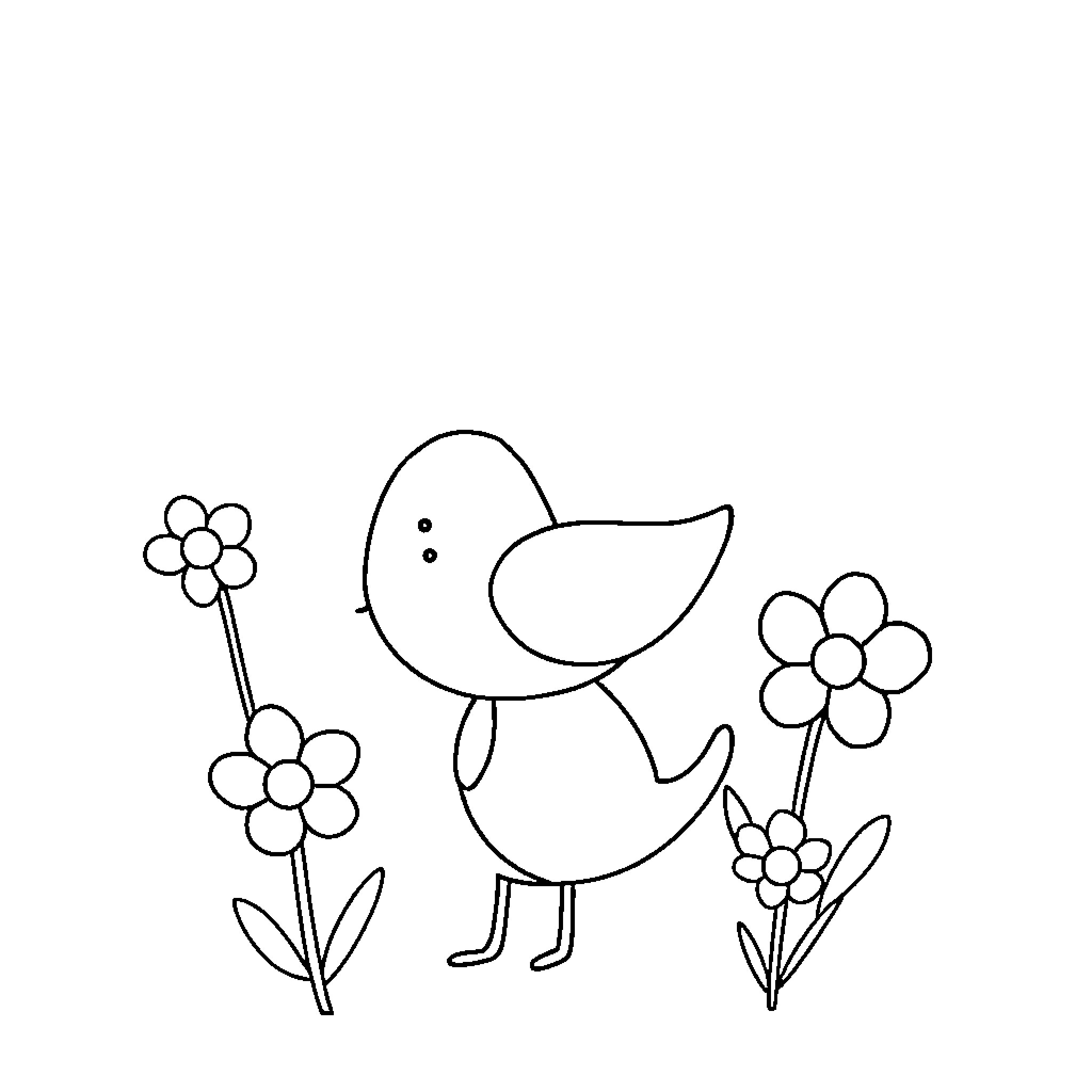 Kids doodle of a cute bird with flowers Coloring Page (free black-and-white line drawing printable PDF for all, from beginners to advanced learners, including children, teens, adults, and seniors)