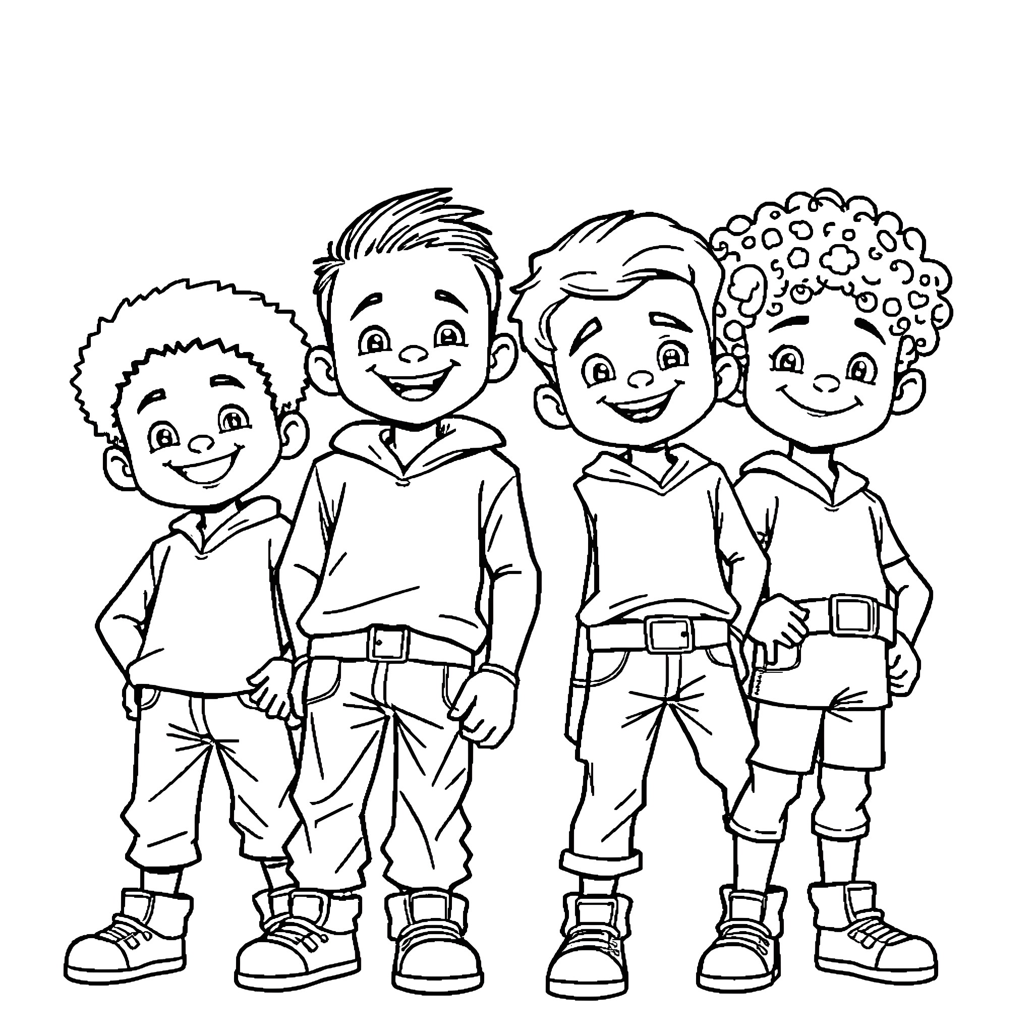 Hero Friends Celebrating Together Coloring Page (free black-and-white line drawing printable PDF for all, from beginners to advanced learners, including children, teens, adults, and seniors)