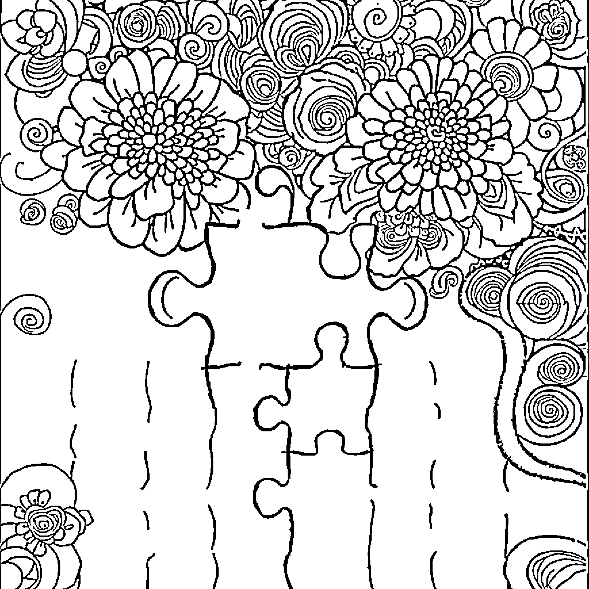 Puzzle of Intricate Floral Designs Coloring Page (free black-and-white line drawing printable PDF for all, from beginners to advanced learners, including children, teens, adults, and seniors)