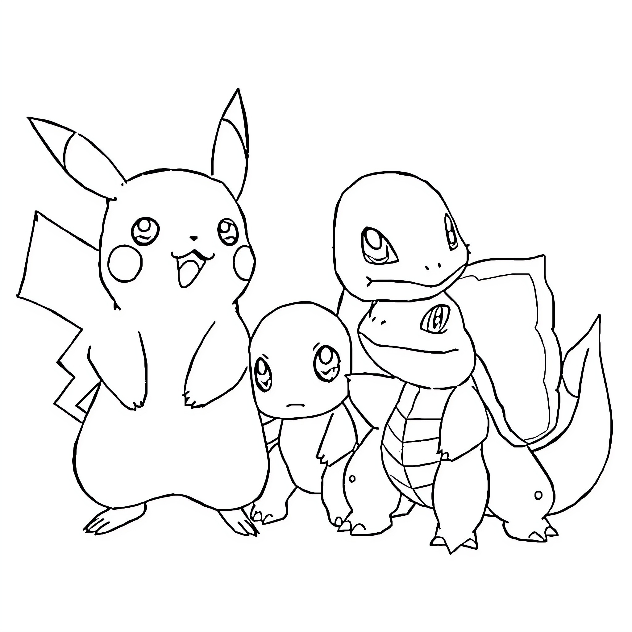 Pokémon characters in a simple line art style Coloring Page (free black-and-white line drawing printable PDF for all, from beginners to advanced learners, including children, teens, adults, and seniors)