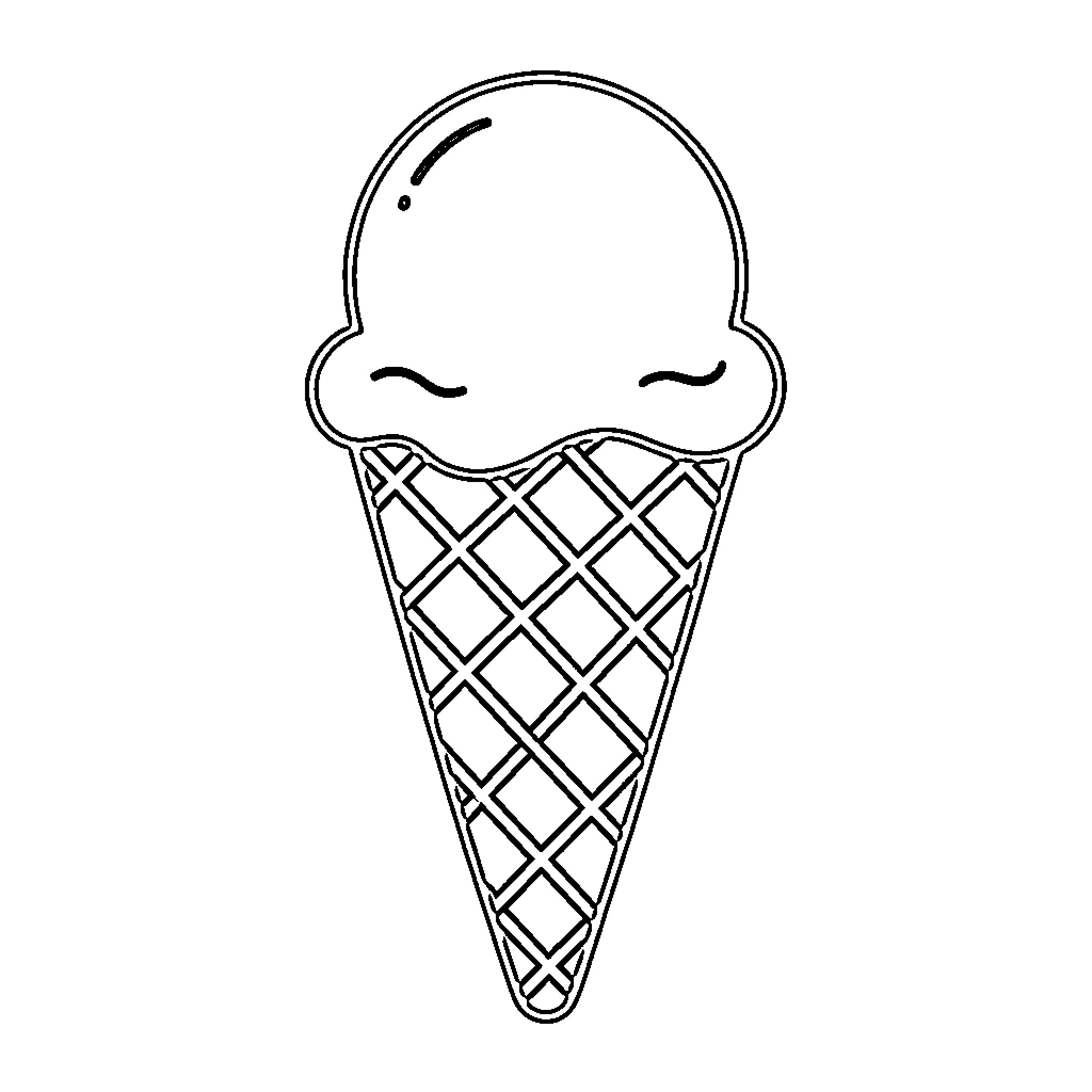 Ice Cream Cone with Cute Face Coloring Page (free black-and-white line drawing printable PDF for all, from beginners to advanced learners, including children, teens, adults, and seniors)