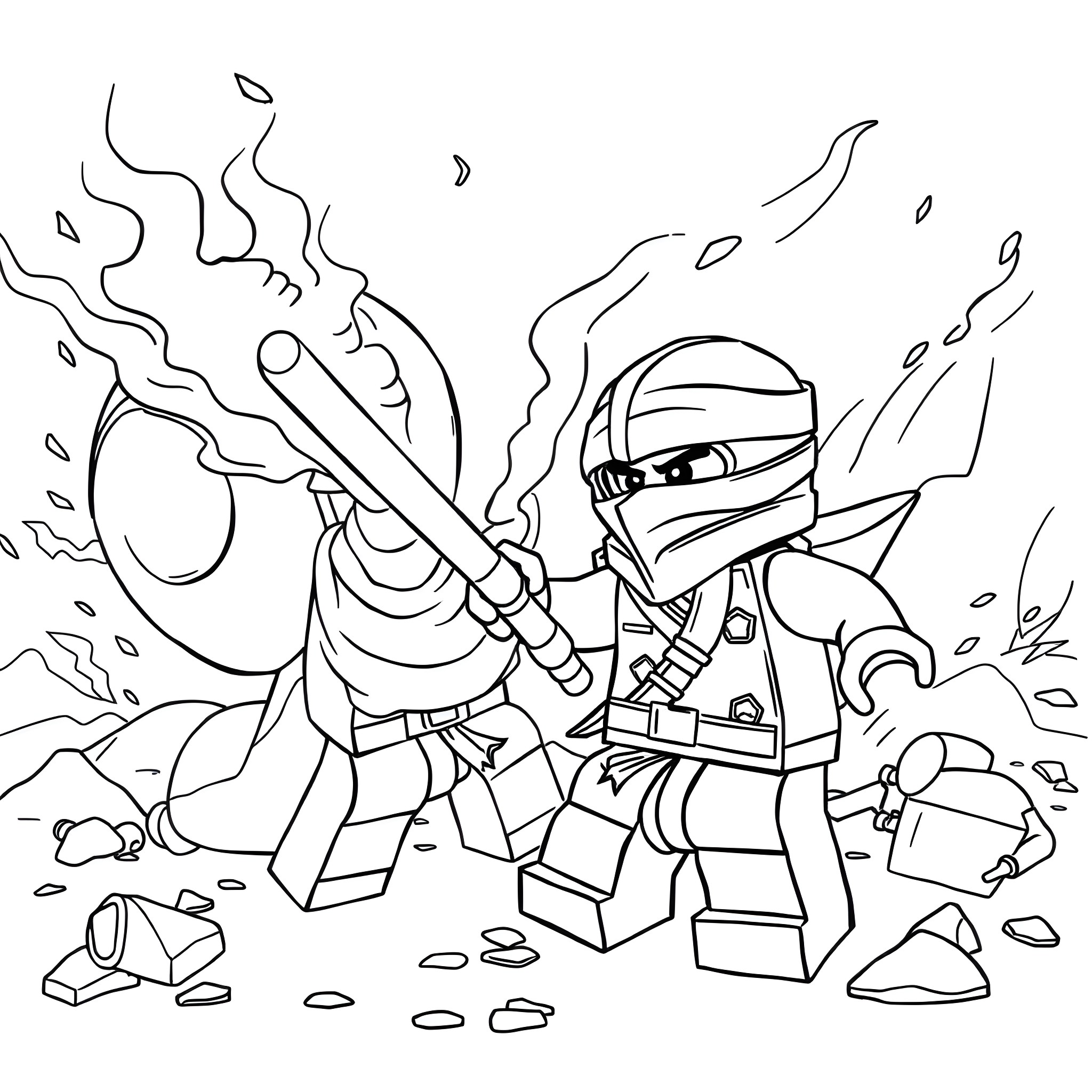 Kai's Ninja Adventure in the Storm Coloring Page (free black-and-white line drawing printable PDF for all, from beginners to advanced learners, including children, teens, adults, and seniors)