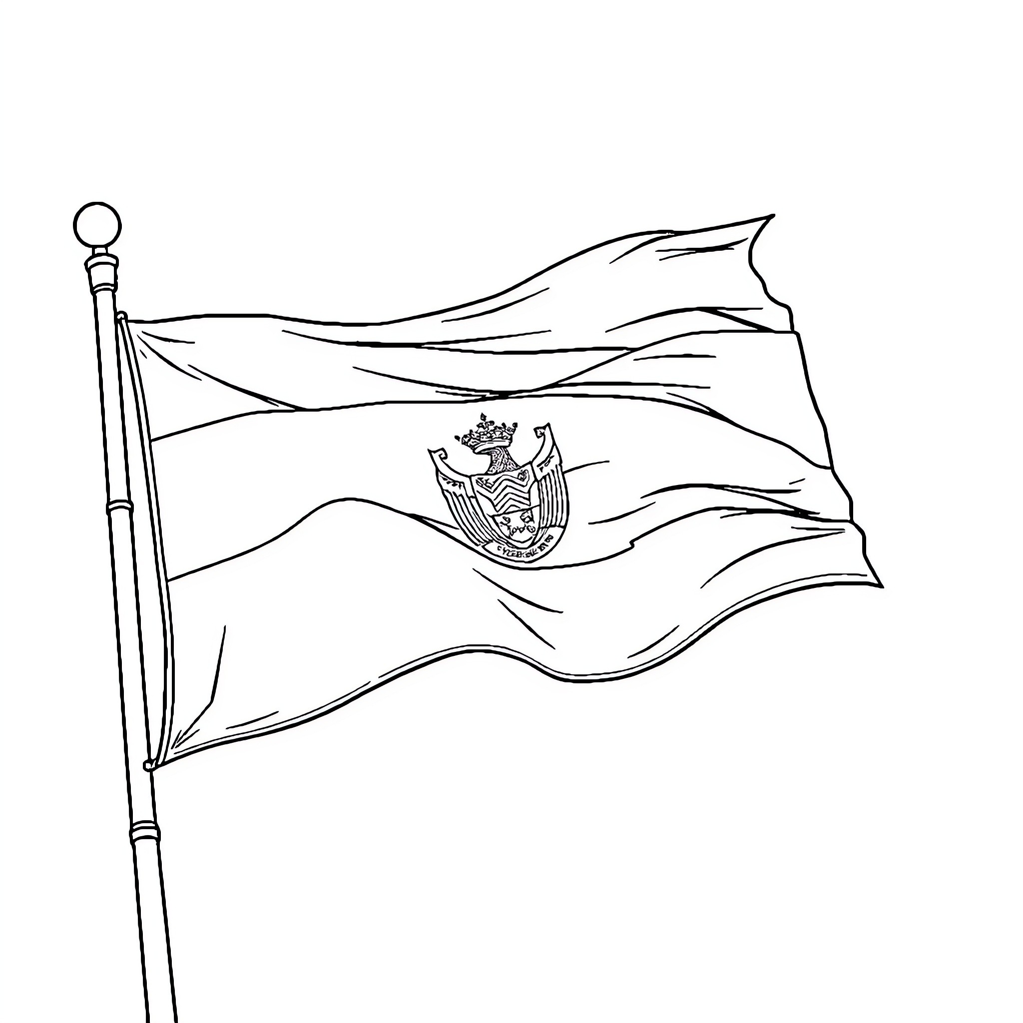 Flag waving proudly with coat of arms Coloring Page (free black-and-white line drawing printable PDF for all, from beginners to advanced learners, including children, teens, adults, and seniors)