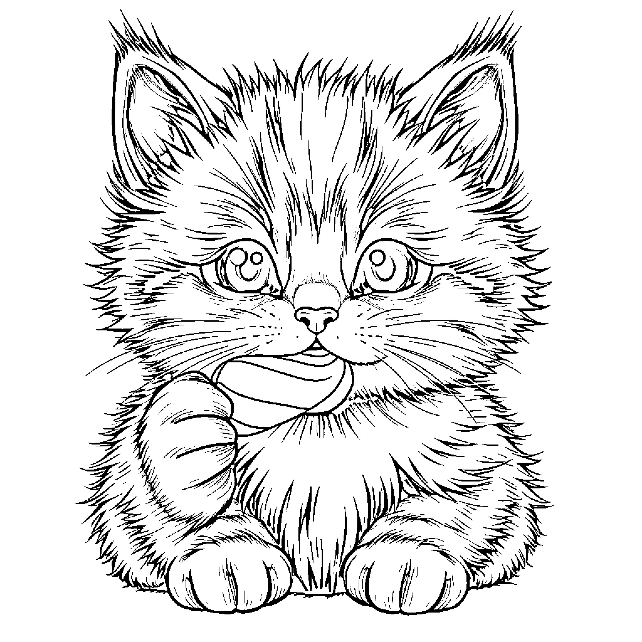 Kitten with adorable facial expression Coloring Page (free black-and-white line drawing printable PDF for all, from beginners to advanced learners, including children, teens, adults, and seniors)
