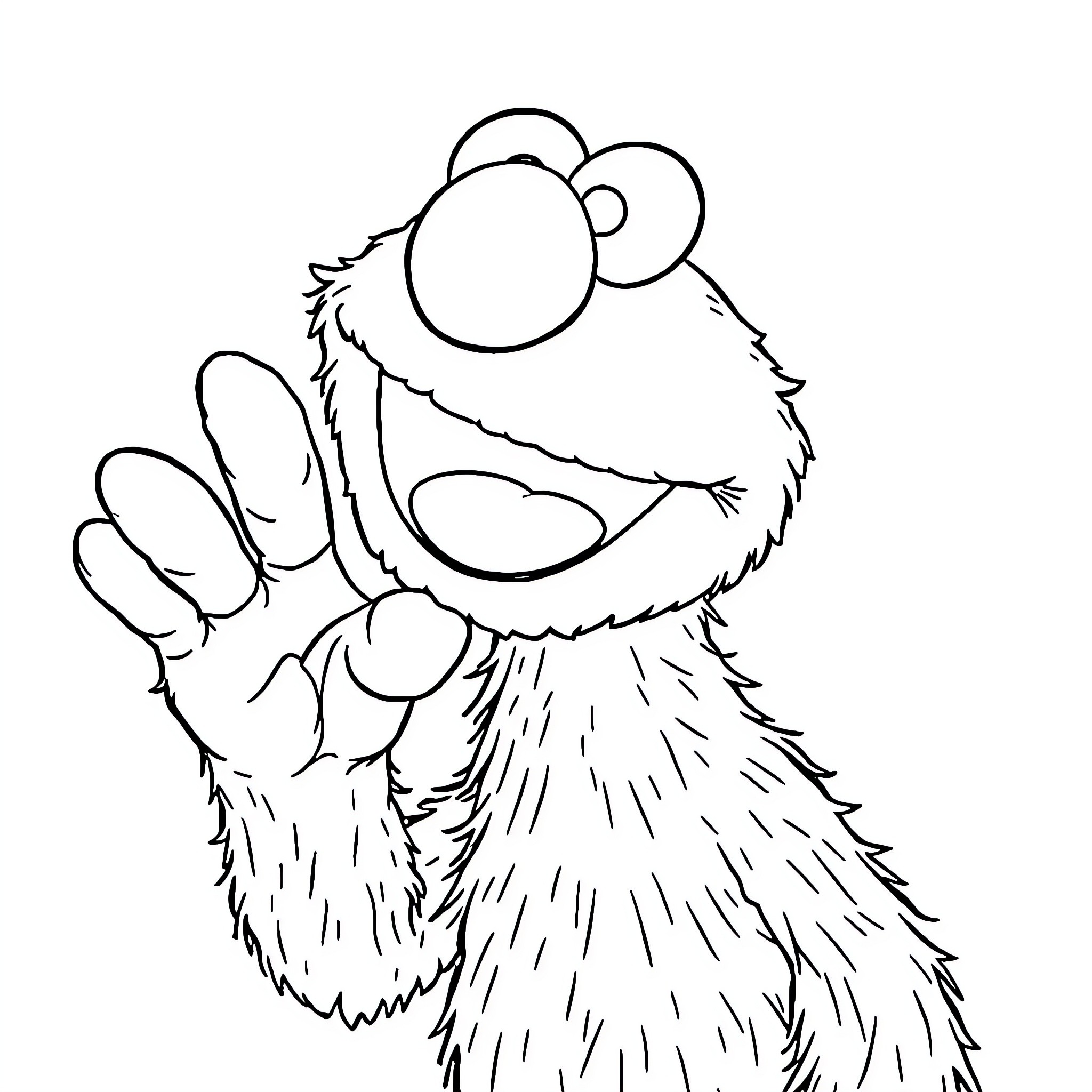 Elmo Waving Excitedly Coloring Page (free black-and-white line drawing printable PDF for all, from beginners to advanced learners, including children, teens, adults, and seniors)