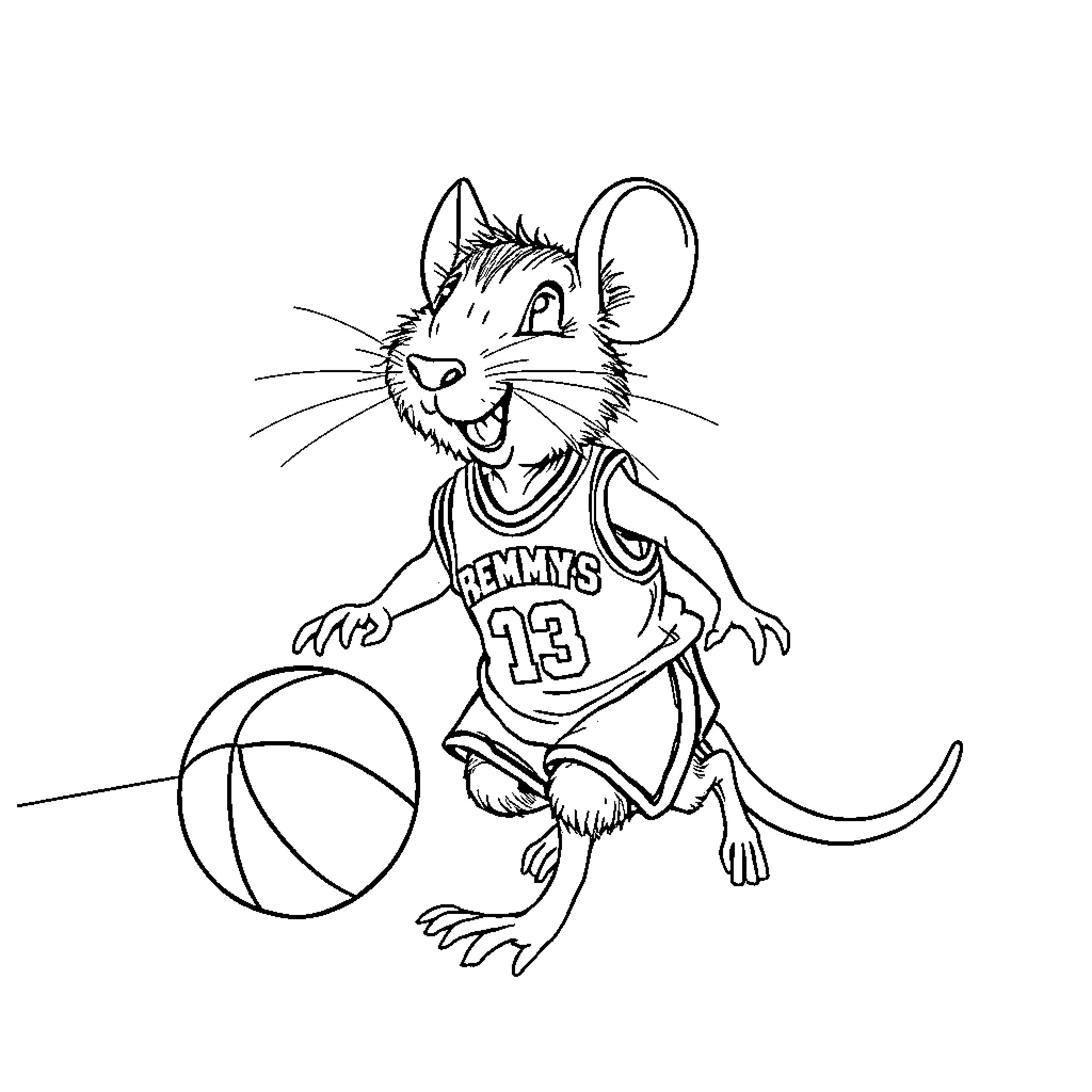 Ratatouille playing basketball excitedly Coloring Page (free black-and-white line drawing printable PDF for all, from beginners to advanced learners, including children, teens, adults, and seniors)
