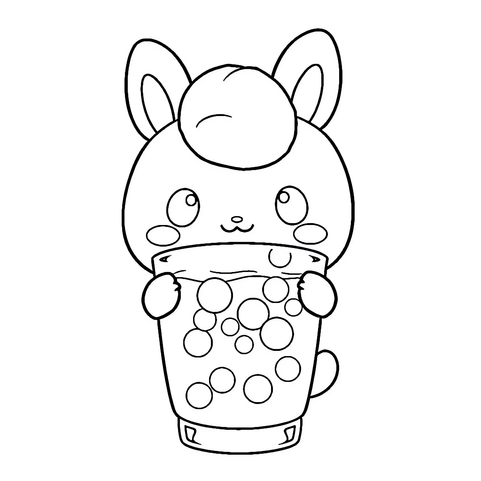 Cinnamoroll enjoying a fizzy beverage Coloring Page (free black-and-white line drawing printable PDF for all, from beginners to advanced learners, including children, teens, adults, and seniors)