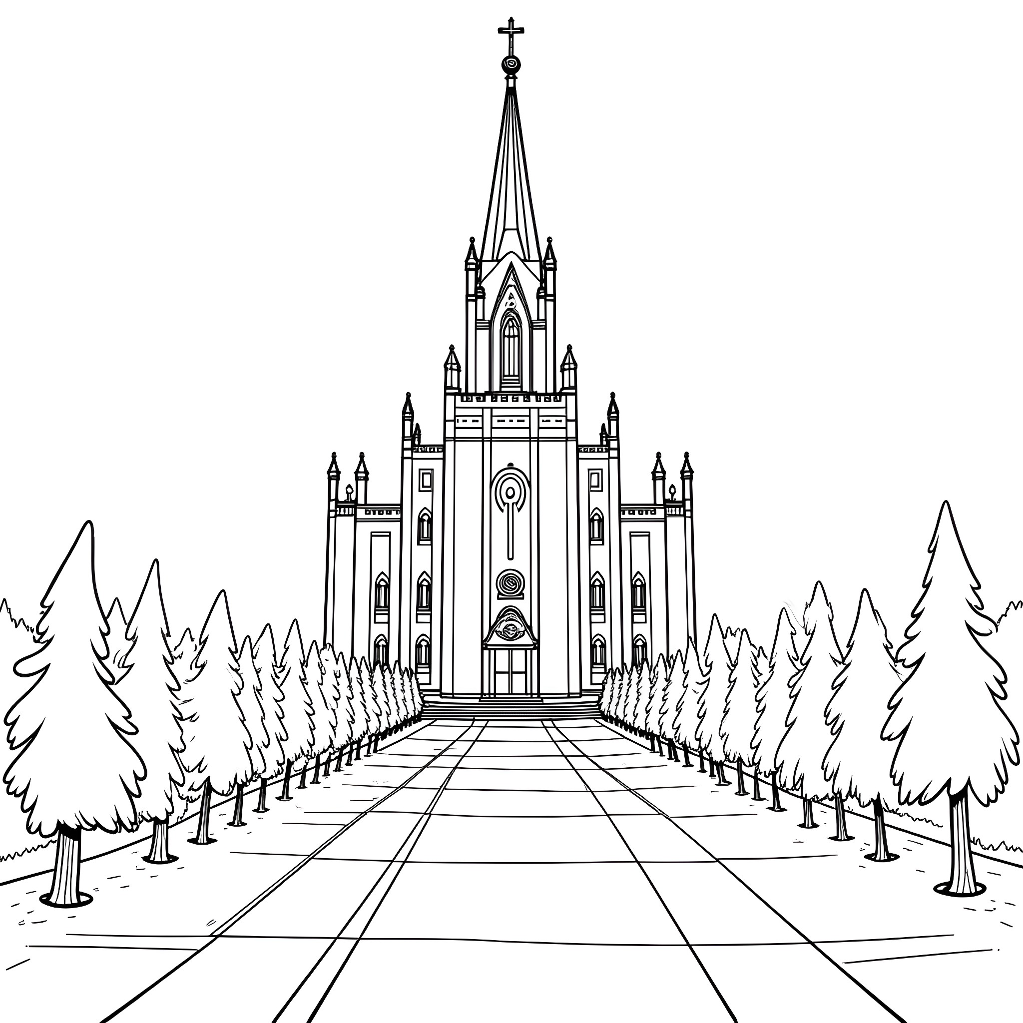 Temple with grand architecture and ornate details Coloring Page (free black-and-white line drawing printable PDF for all, from beginners to advanced learners, including children, teens, adults, and seniors)