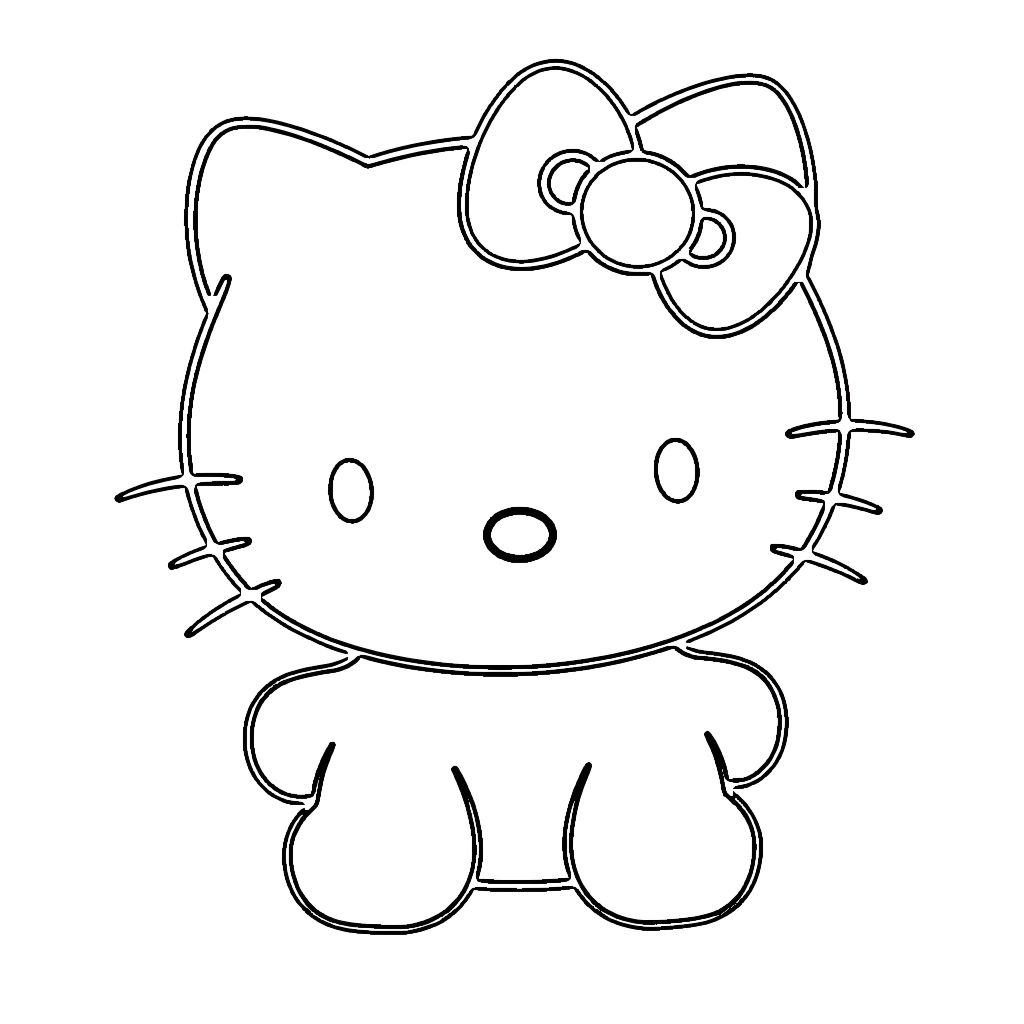 Hello Kitty sitting happily Coloring Page (free black-and-white line drawing printable PDF for all, from beginners to advanced learners, including children, teens, adults, and seniors)