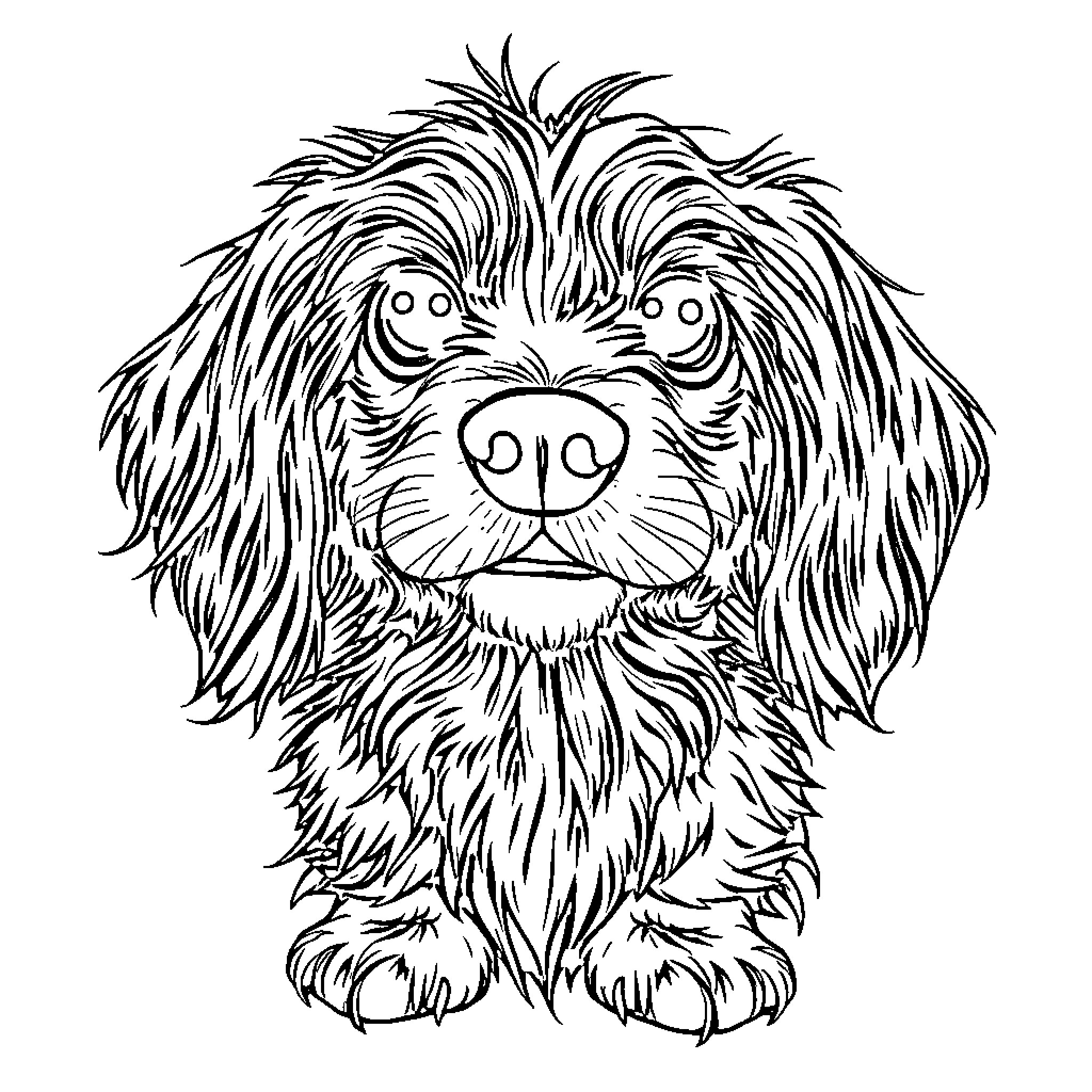 Dachshund with shaggy, expressive fur Coloring Page (free black-and-white line drawing printable PDF for all, from beginners to advanced learners, including children, teens, adults, and seniors)
