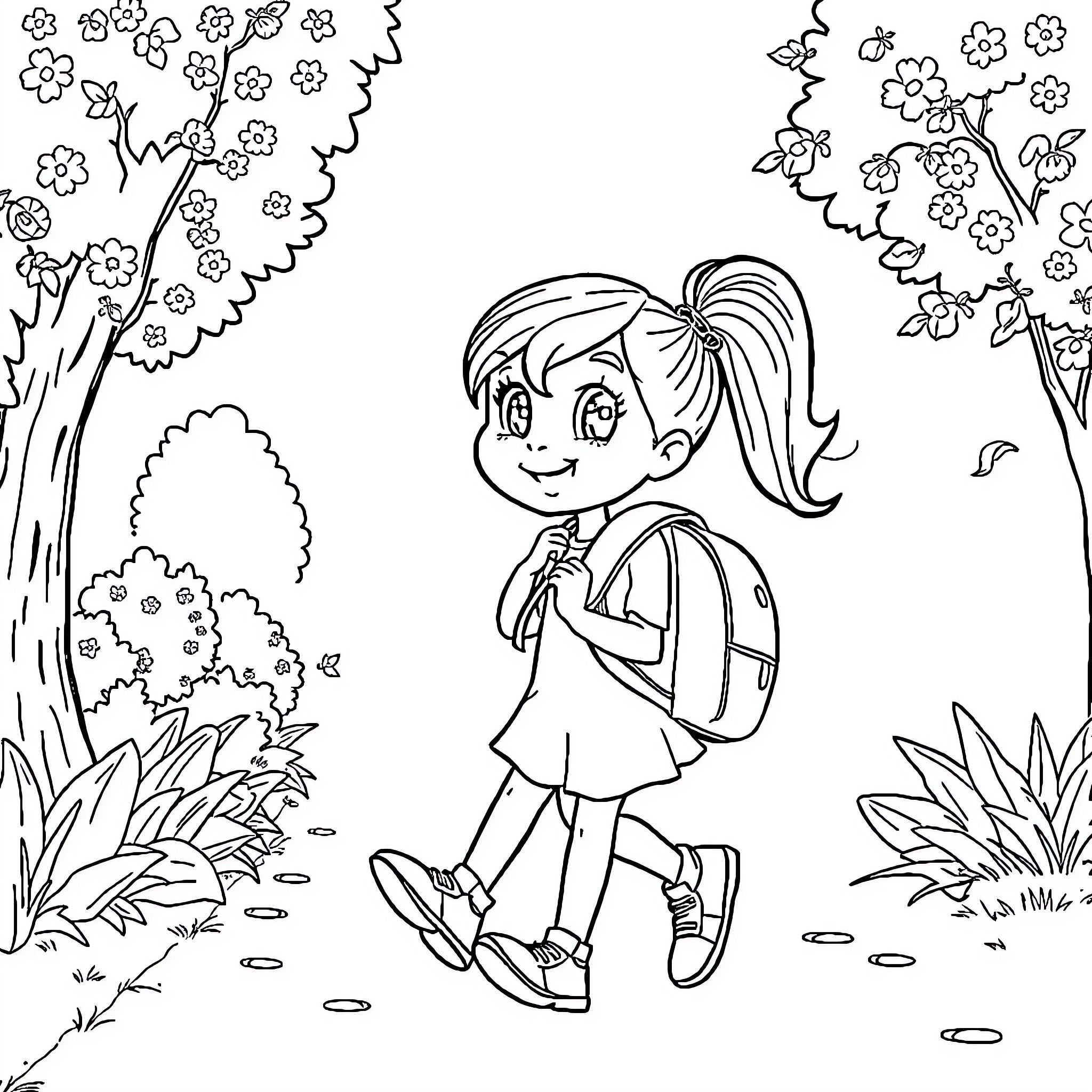 Bluey exploring the enchanting forest Coloring Page (free black-and-white line drawing printable PDF for all, from beginners to advanced learners, including children, teens, adults, and seniors)