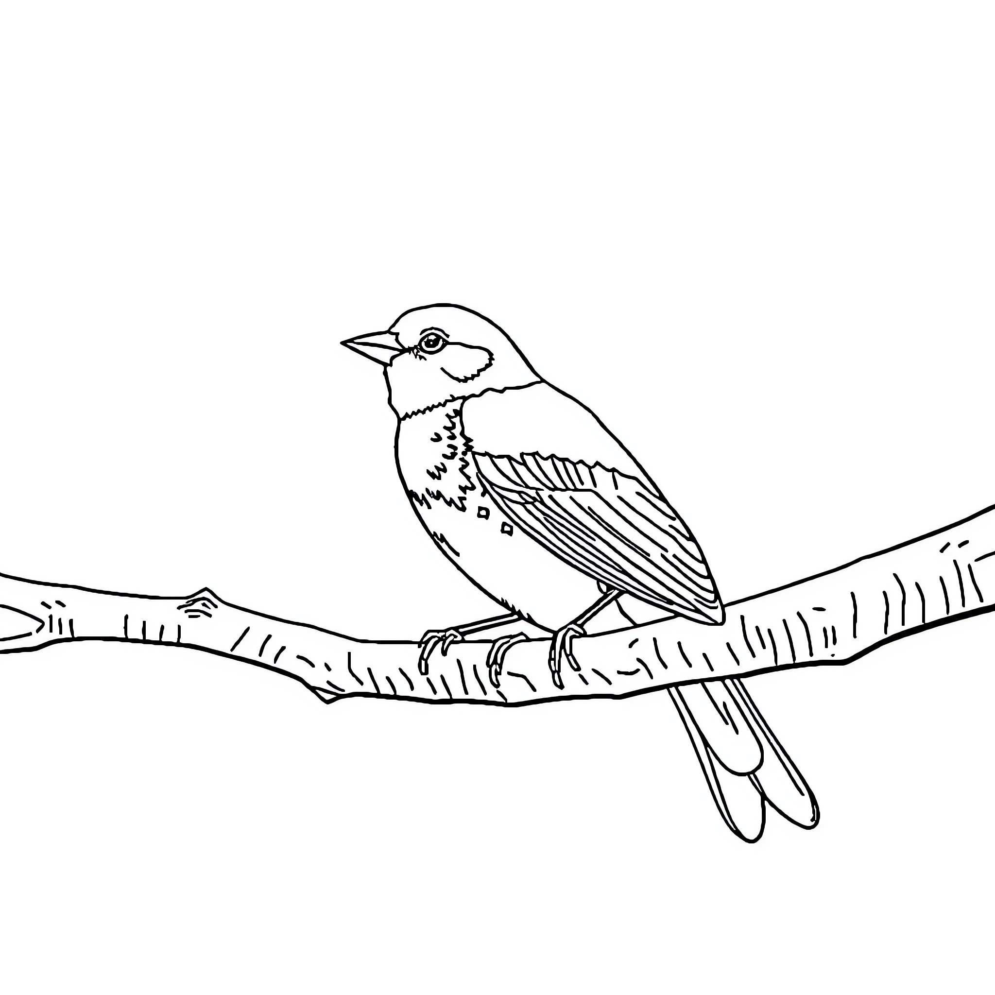 Finch perched on a branch Coloring Page (free black-and-white line drawing printable PDF for all, from beginners to advanced learners, including children, teens, adults, and seniors)