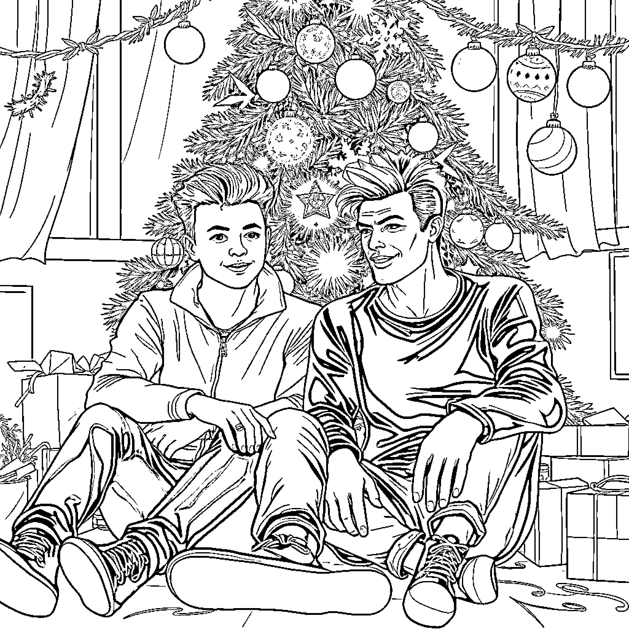 Yungblud Celebrates Christmas with Companion Coloring Page (free black-and-white line drawing printable PDF for all, from beginners to advanced learners, including children, teens, adults, and seniors)