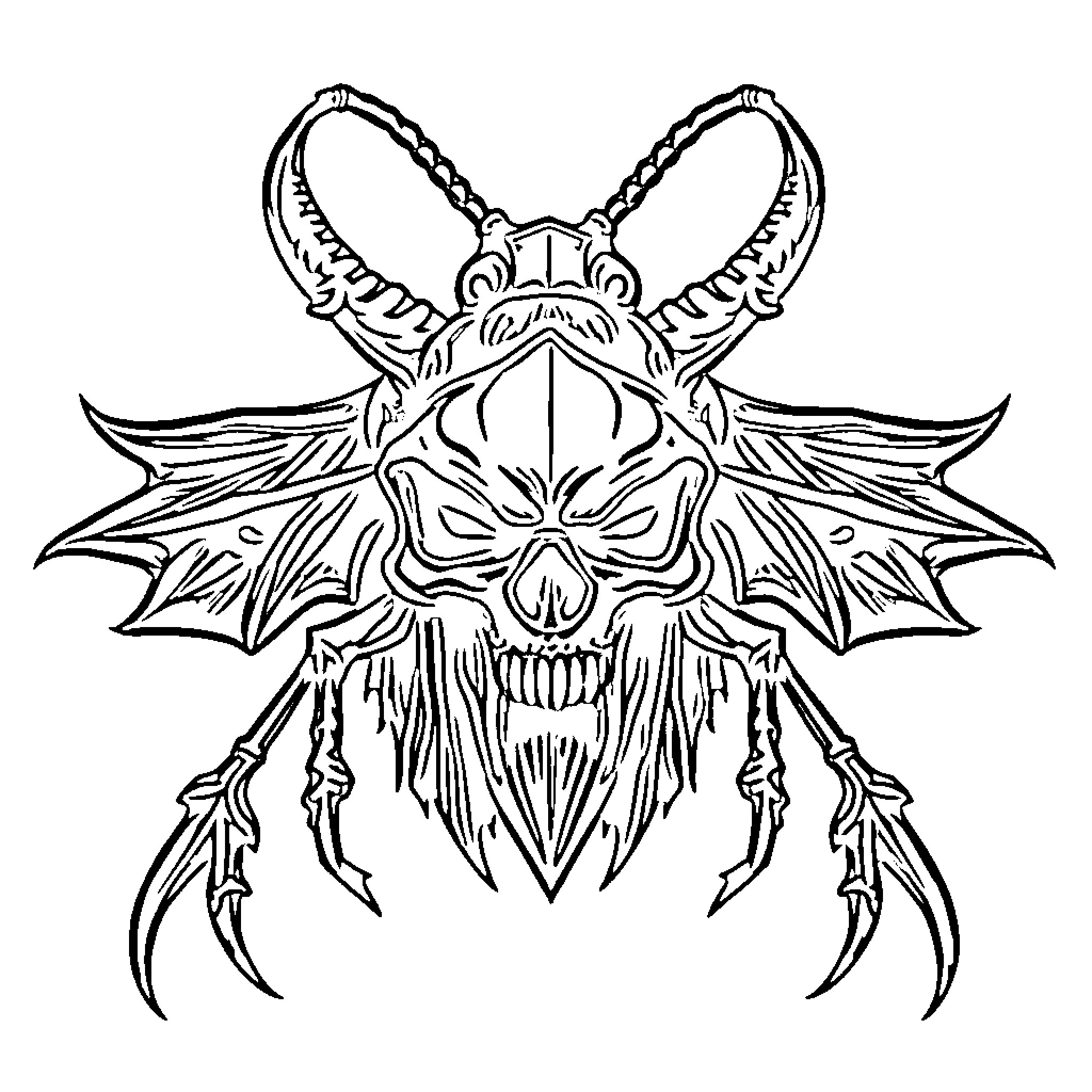 Hell Divers Bug Duster: Fearsome demonic insect creature Coloring Page (free black-and-white line drawing printable PDF for all, from beginners to advanced learners, including children, teens, adults, and seniors)
