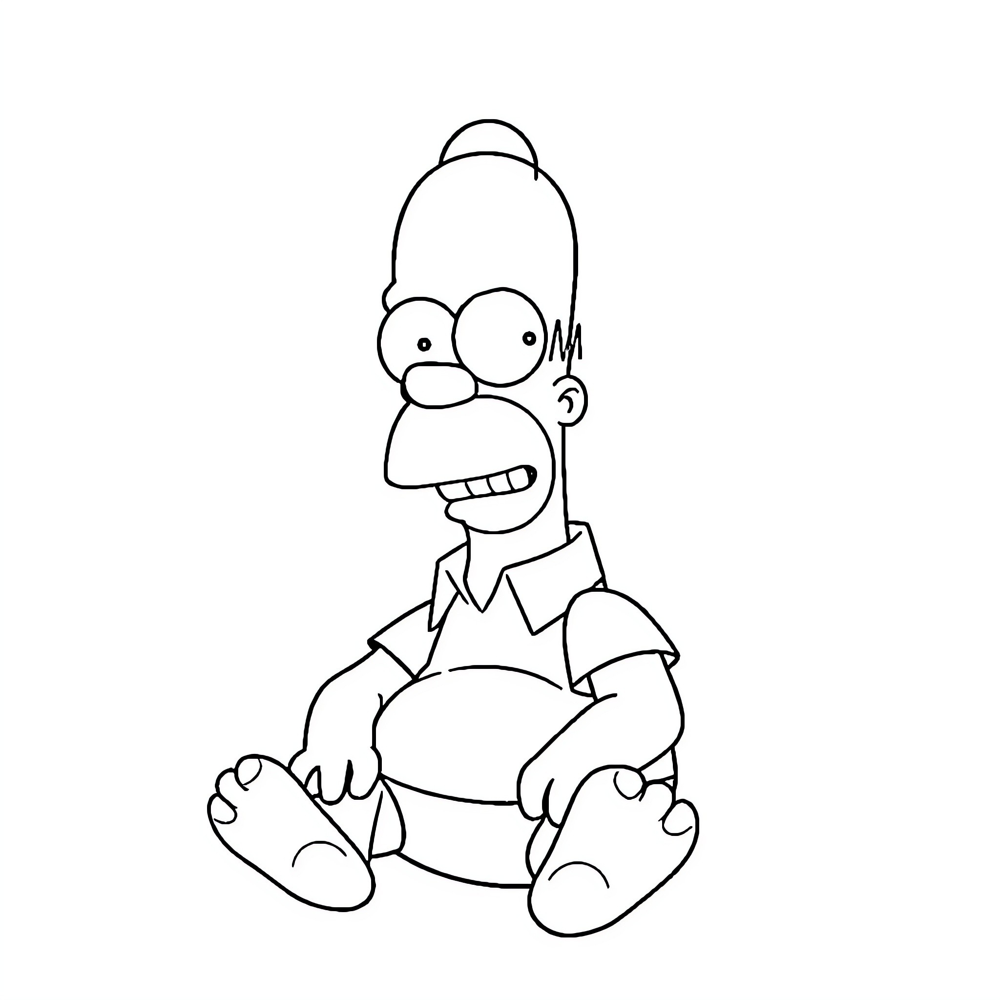 Homer sitting and expressing surprised emotion Coloring Page (free black-and-white line drawing printable PDF for all, from beginners to advanced learners, including children, teens, adults, and seniors)