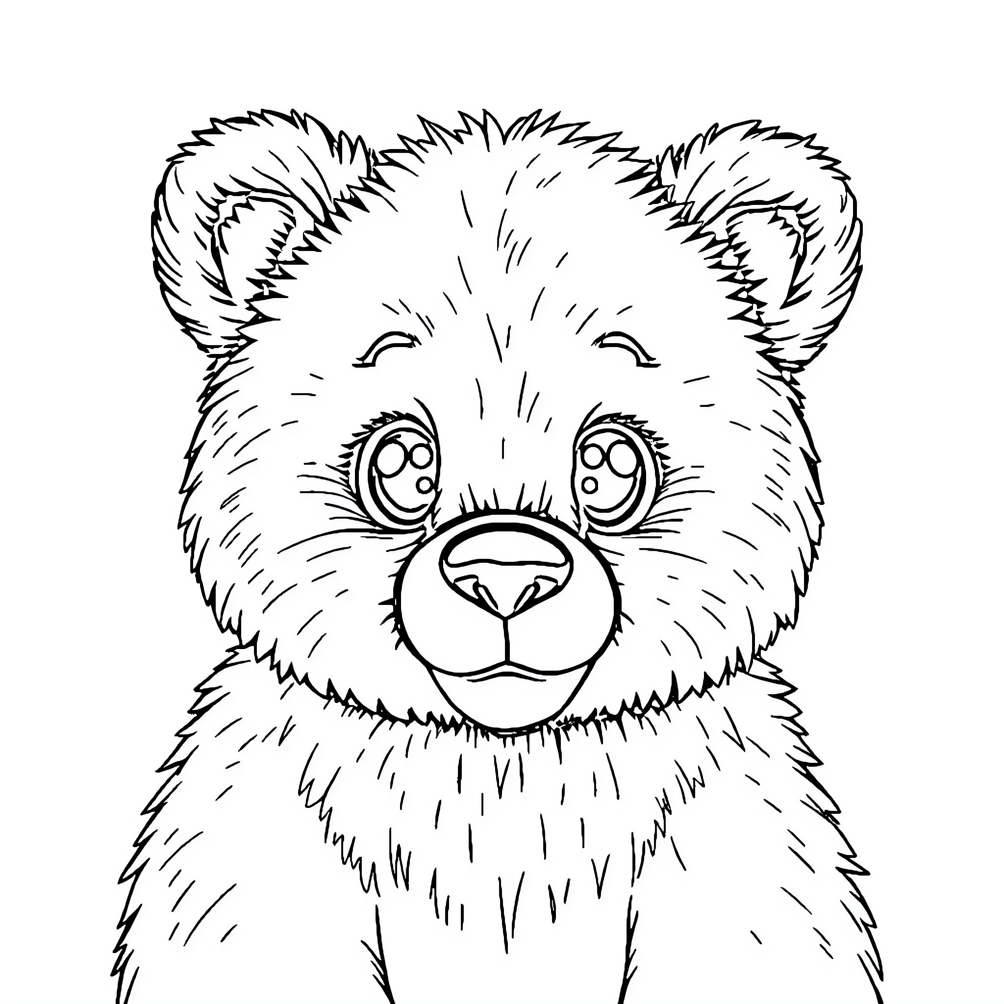 Bear with Curious Expression Coloring Page (free black-and-white line drawing printable PDF for all, from beginners to advanced learners, including children, teens, adults, and seniors)