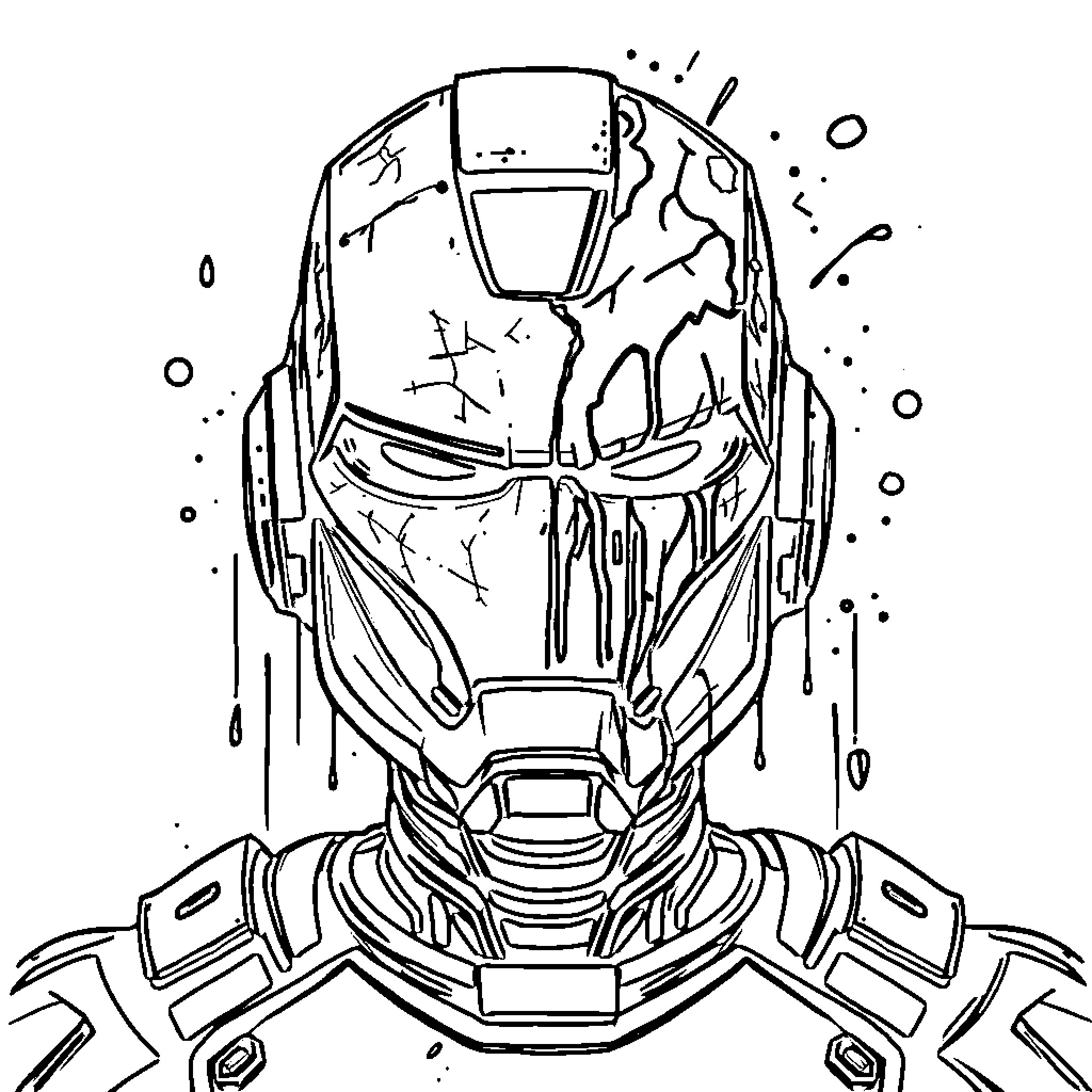 Robot in heroic battle stance Coloring Page (free black-and-white line drawing printable PDF for all, from beginners to advanced learners, including children, teens, adults, and seniors)