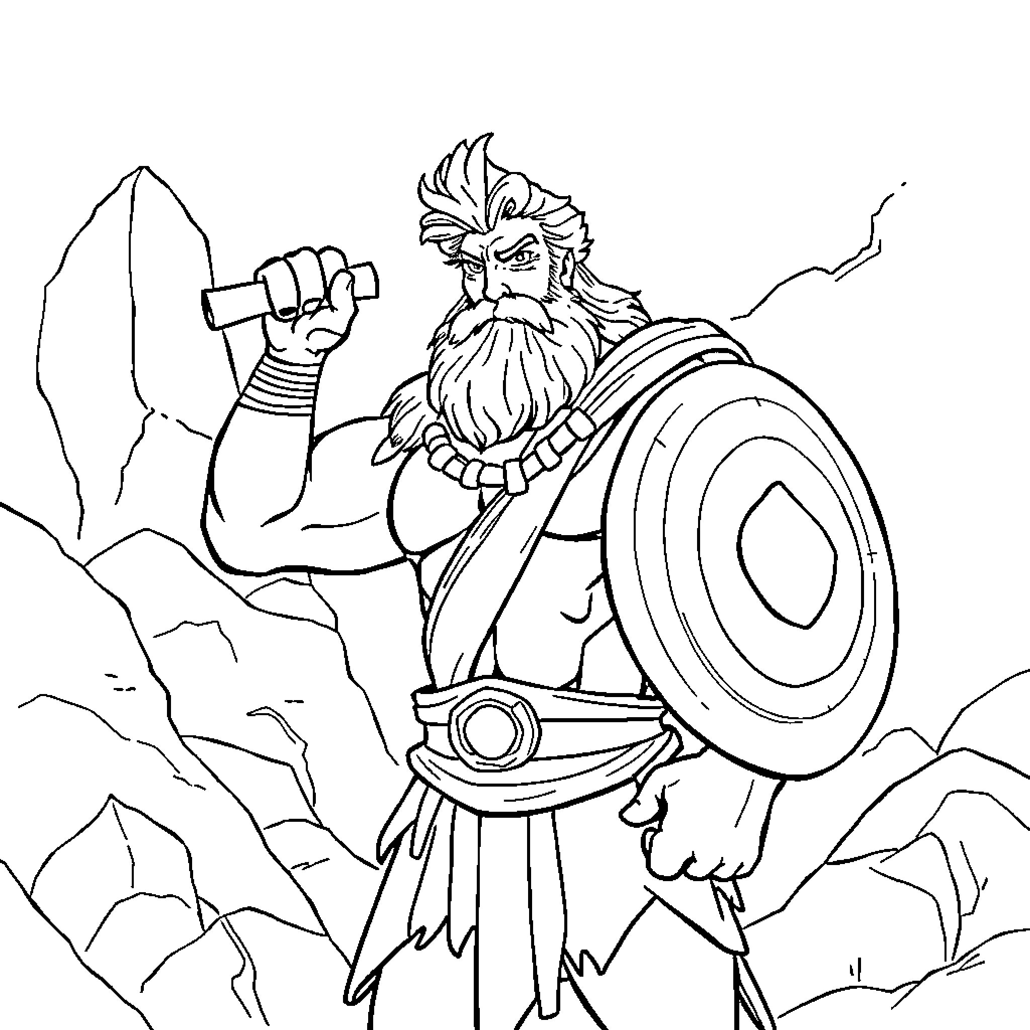 Hercules, the Mighty Warrior, Stands Triumphant Coloring Page (free black-and-white line drawing printable PDF for all, from beginners to advanced learners, including children, teens, adults, and seniors)