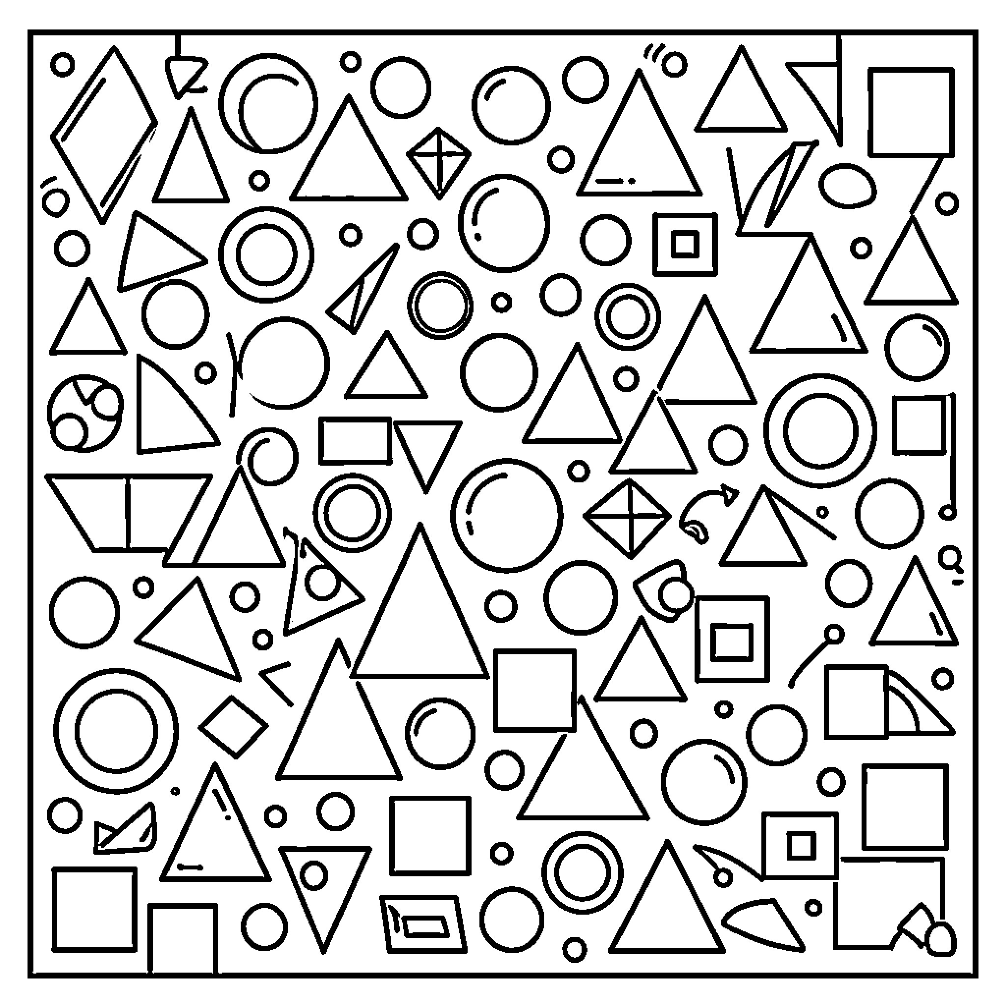 Geometric Pattern of Various Shapes and Forms Coloring Page (free black-and-white line drawing printable PDF for all, from beginners to advanced learners, including children, teens, adults, and seniors)