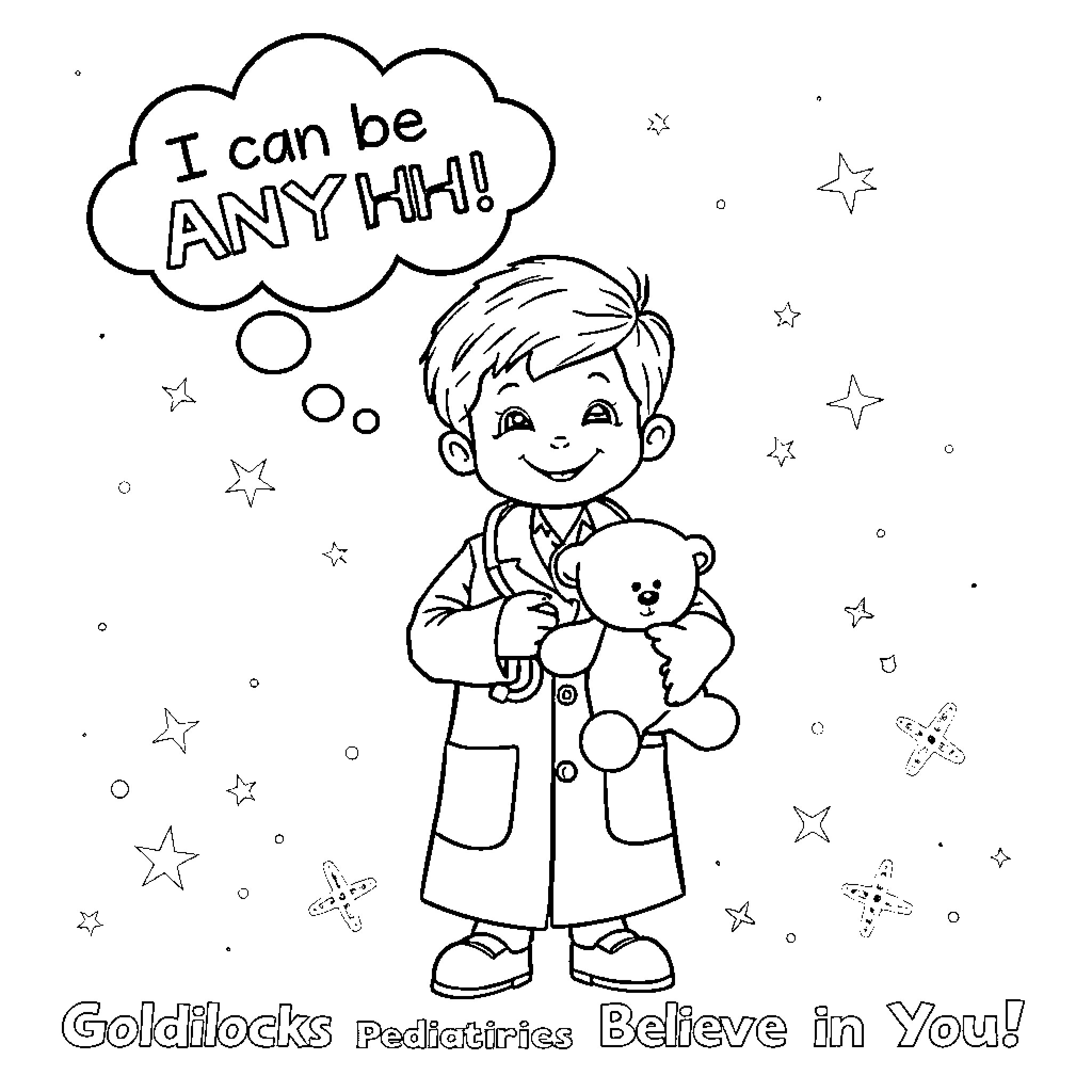 Child's dream of being anything Coloring Page (free black-and-white line drawing printable PDF for all, from beginners to advanced learners, including children, teens, adults, and seniors)
