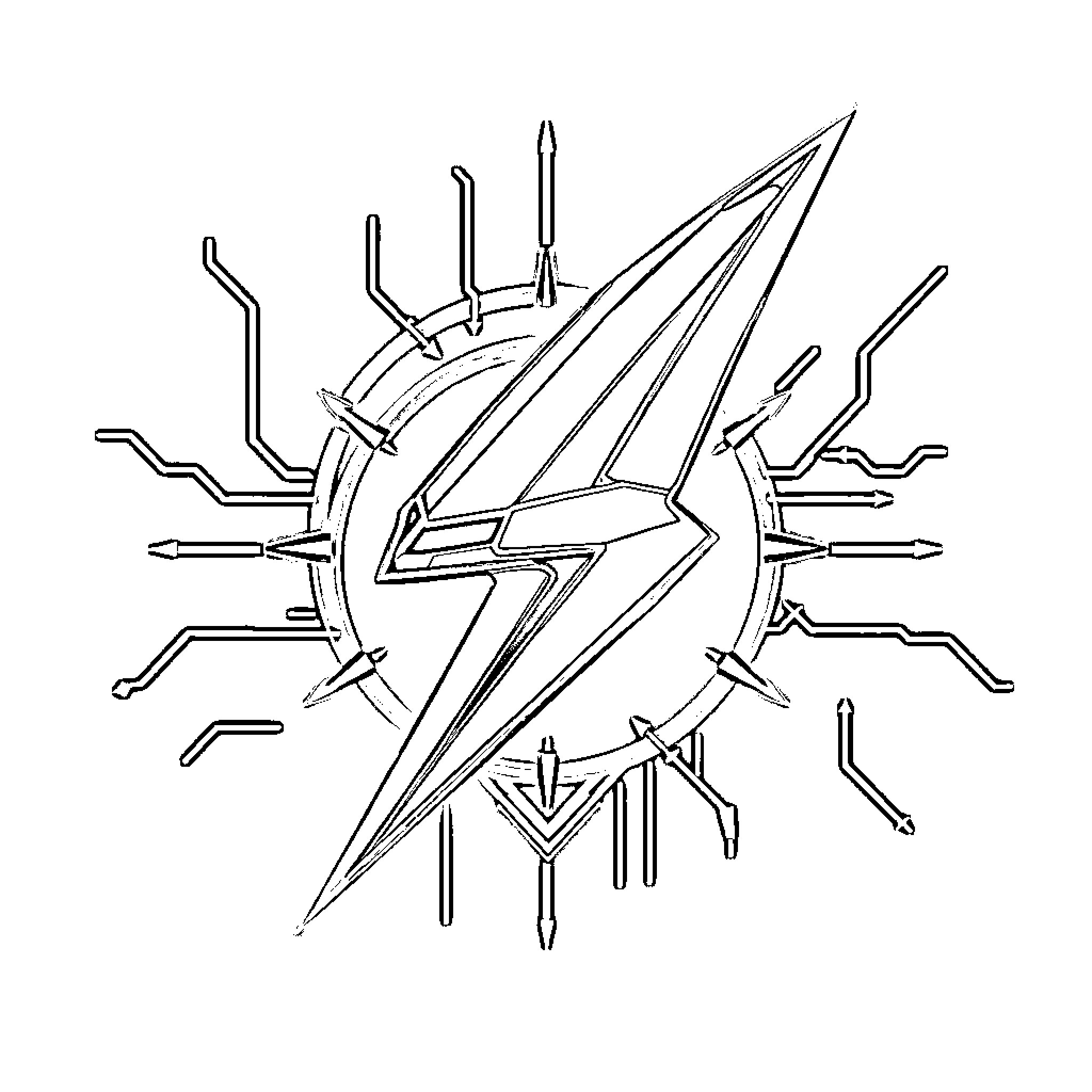 Cybersigil of Futuristic Technological Symbols Coloring Page (free black-and-white line drawing printable PDF for all, from beginners to advanced learners, including children, teens, adults, and seniors)