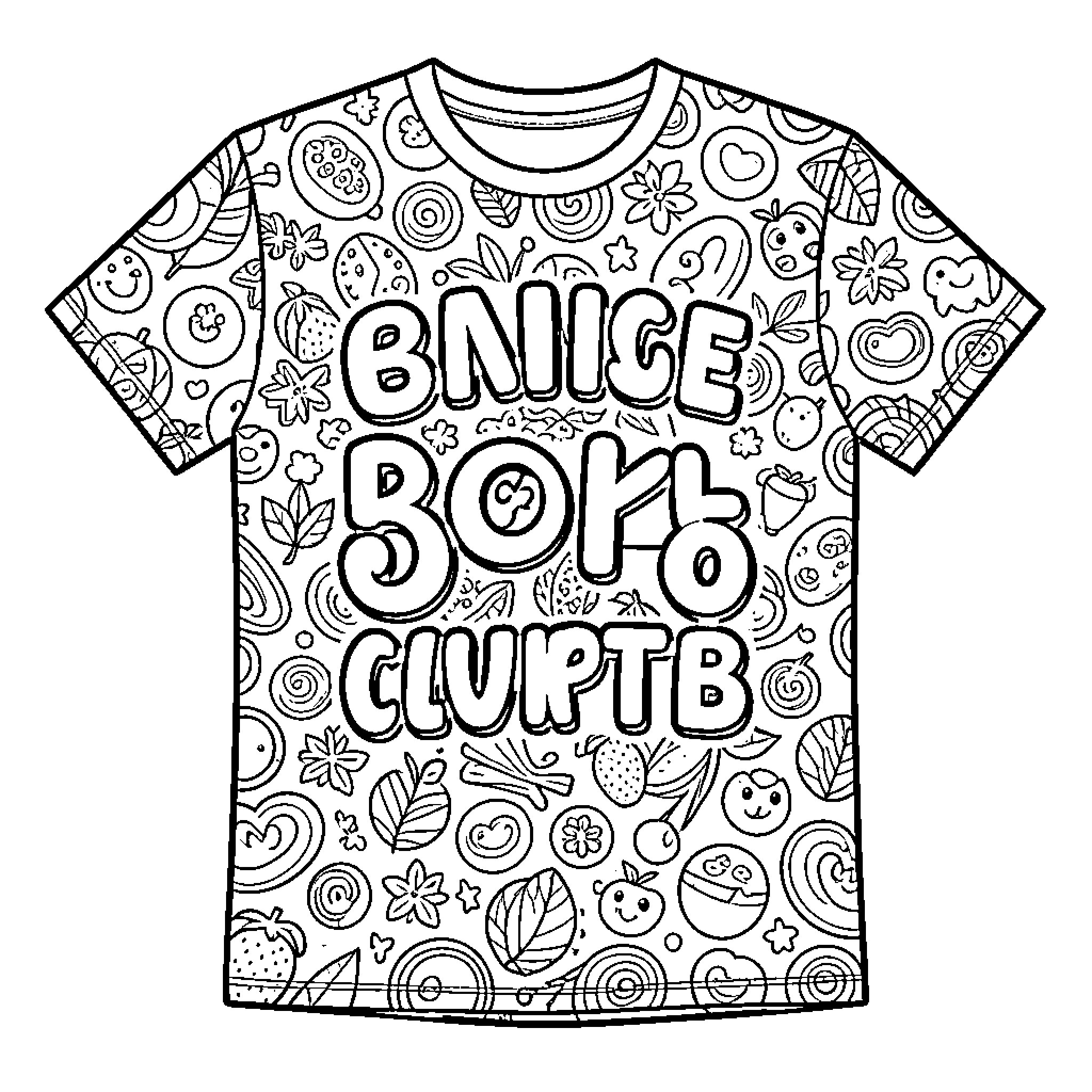 T-Shirt with Playful Doodle Patterns Coloring Page (free black-and-white line drawing printable PDF for all, from beginners to advanced learners, including children, teens, adults, and seniors)