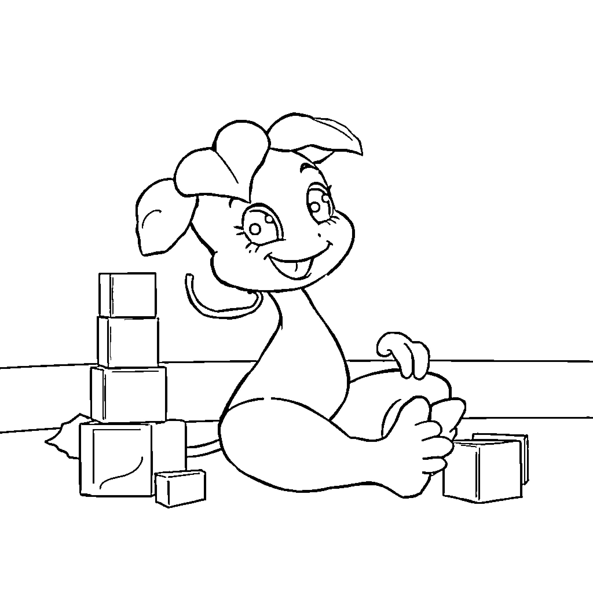 Poison Ivy playing joyfully with building blocks Coloring Page (free black-and-white line drawing printable PDF for all, from beginners to advanced learners, including children, teens, adults, and seniors)