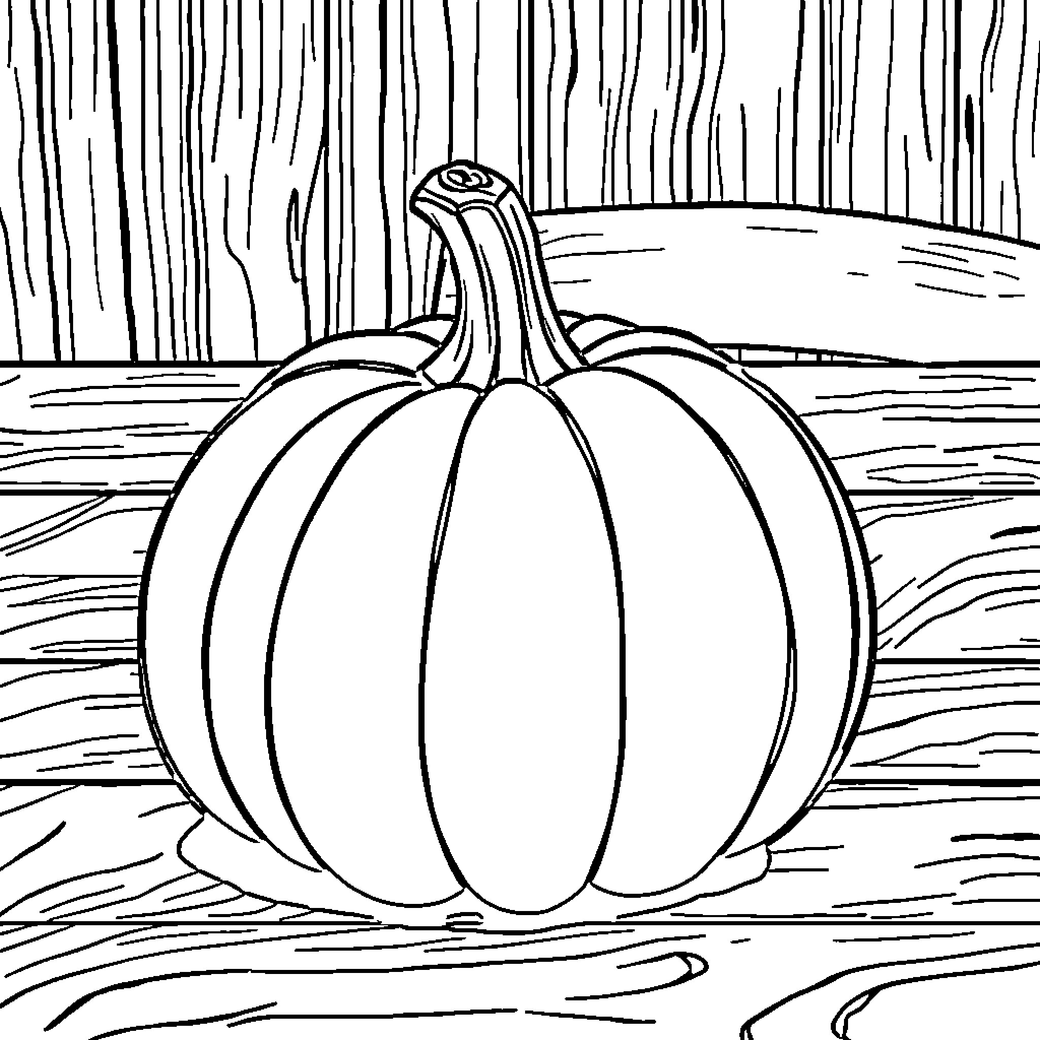 Pumpkin on the Wooden Background Coloring Page (free black-and-white line drawing printable PDF for all, from beginners to advanced learners, including children, teens, adults, and seniors)