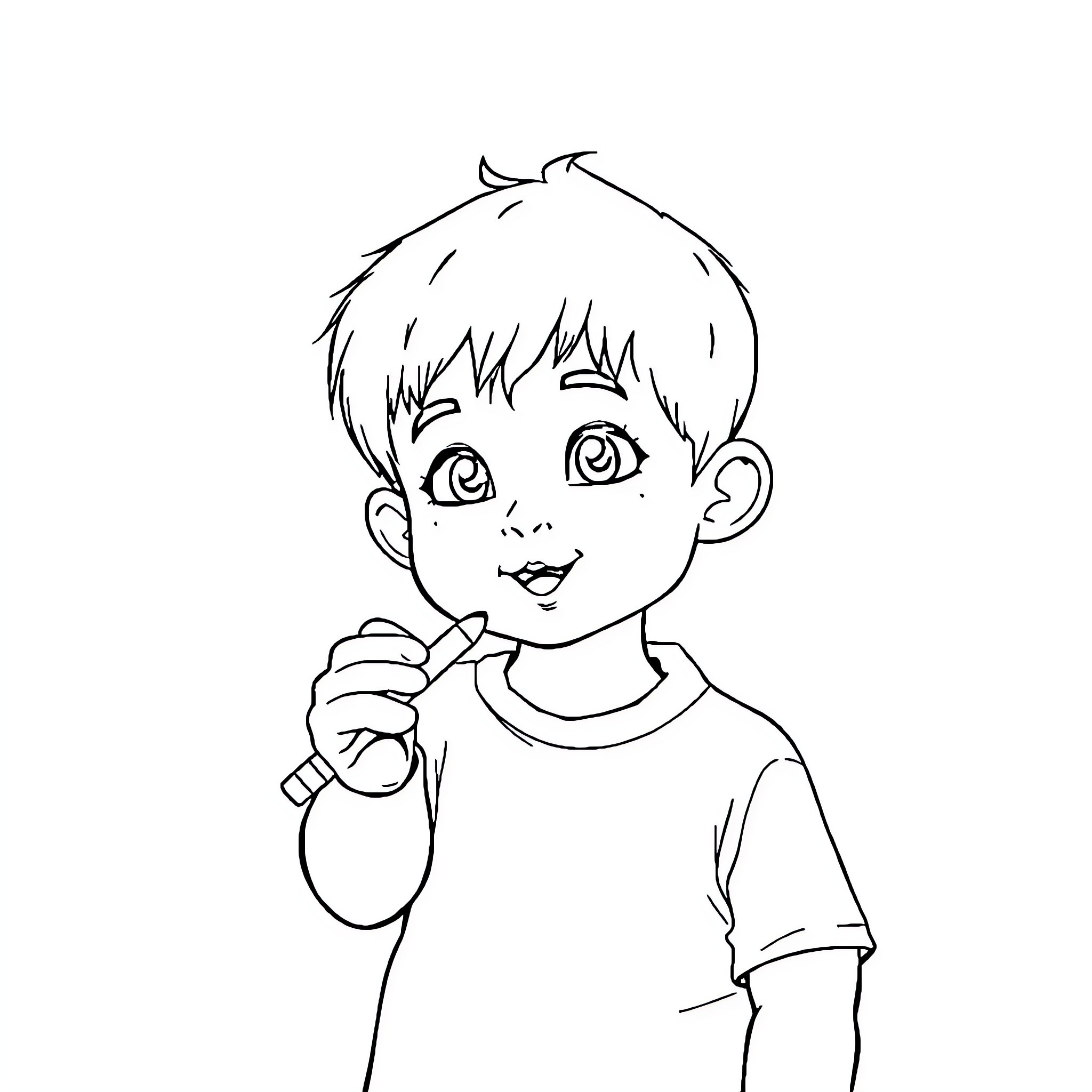 Cheerful boy with expressive features Coloring Page (free black-and-white line drawing printable PDF for all, from beginners to advanced learners, including children, teens, adults, and seniors)