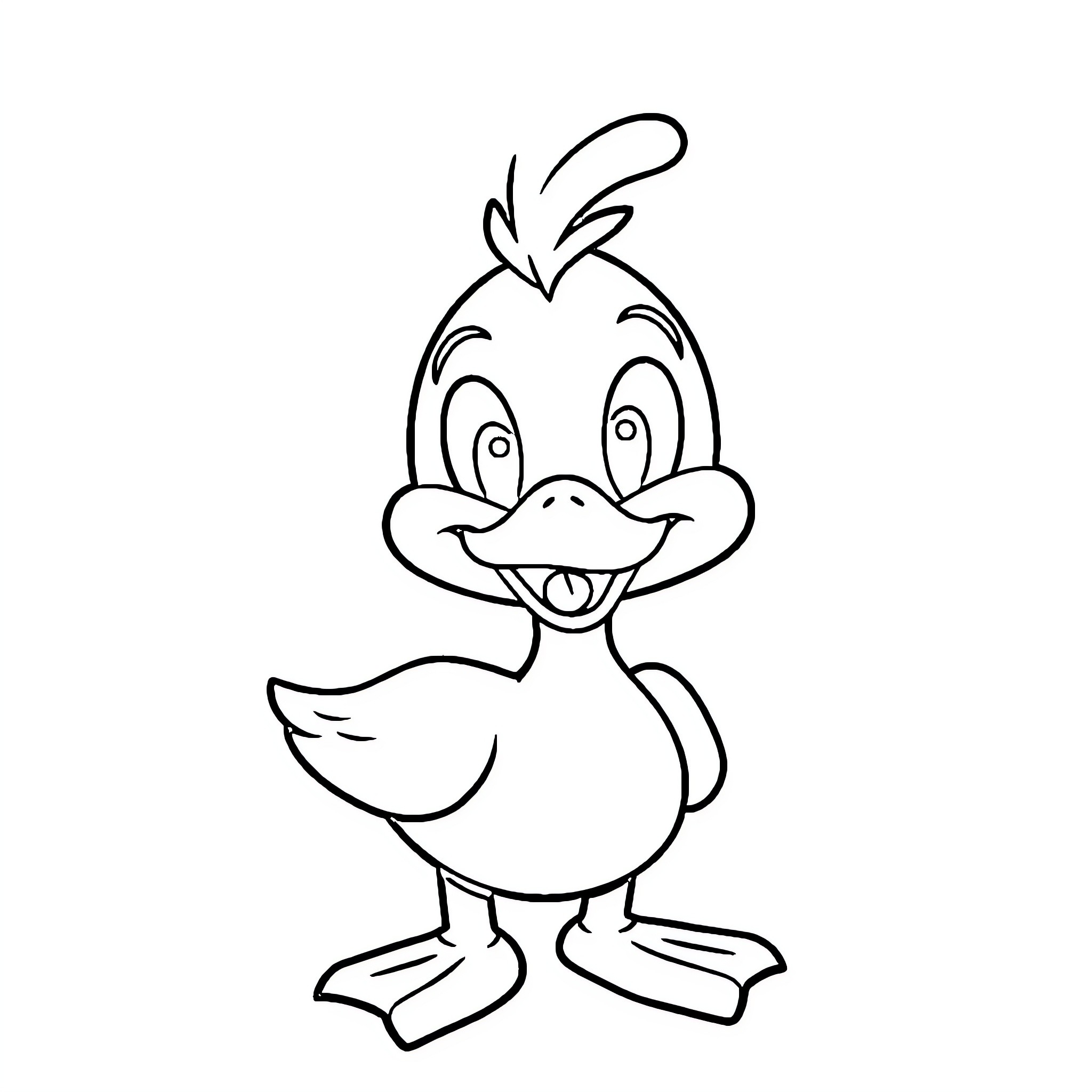 Pato Lucas playing and smiling Coloring Page (free black-and-white line drawing printable PDF for all, from beginners to advanced learners, including children, teens, adults, and seniors)