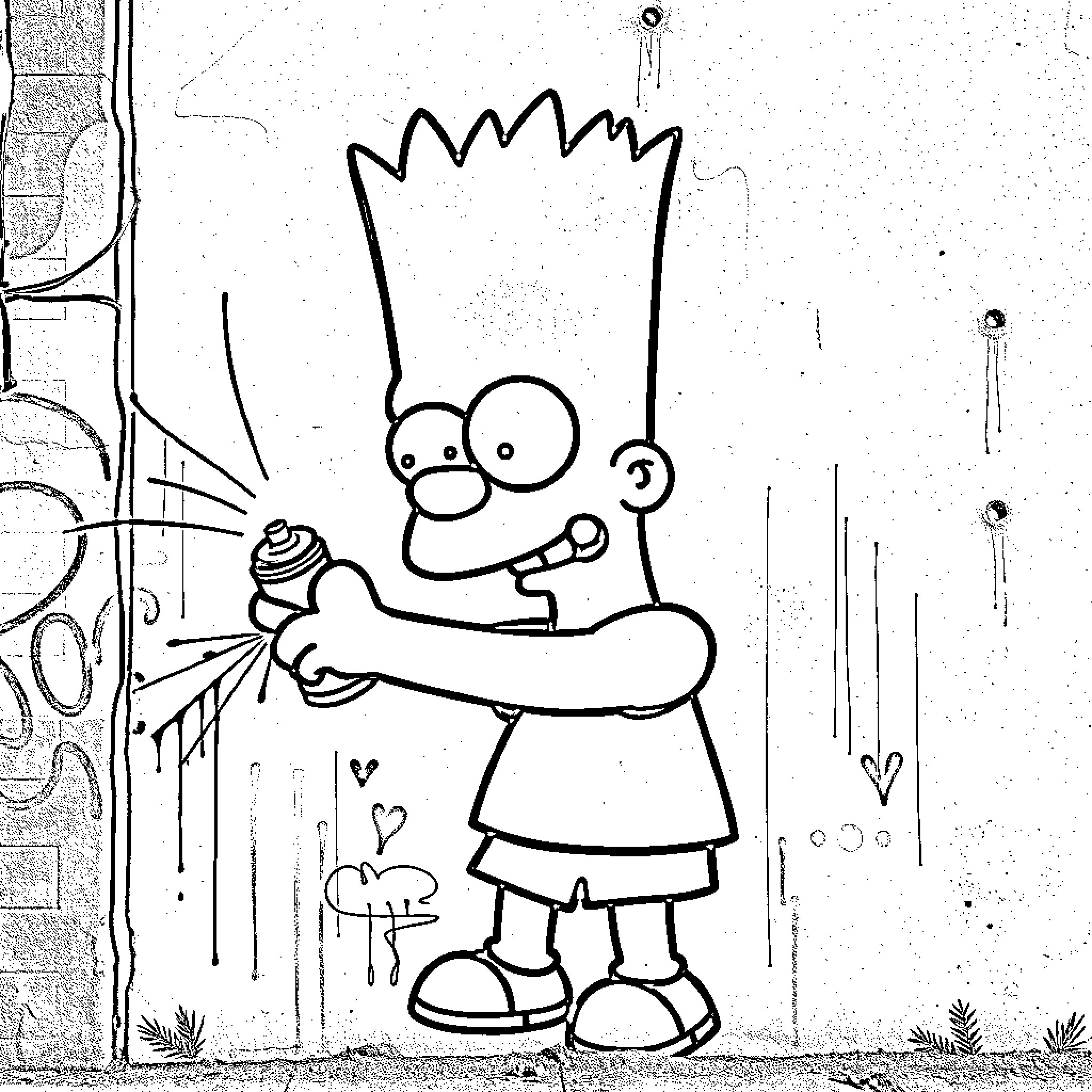 Bart Simpson chasing after a pet or friend Coloring Page (free black-and-white line drawing printable PDF for all, from beginners to advanced learners, including children, teens, adults, and seniors)
