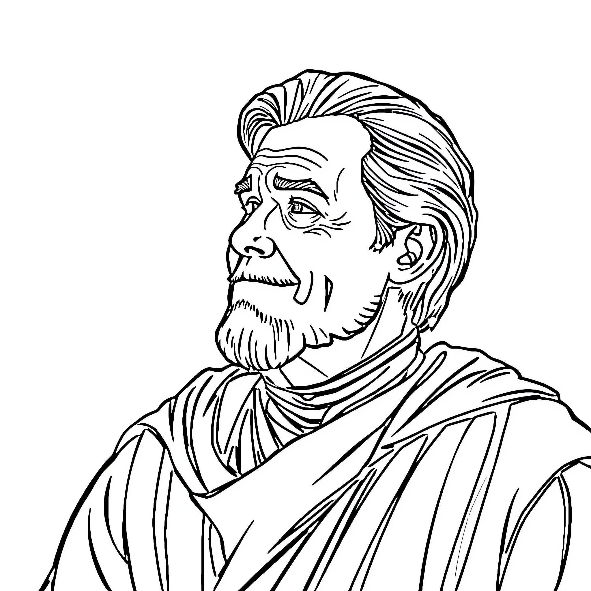 Palpatine's Contemplative Pose in Robes Coloring Page (free black-and-white line drawing printable PDF for all, from beginners to advanced learners, including children, teens, adults, and seniors)