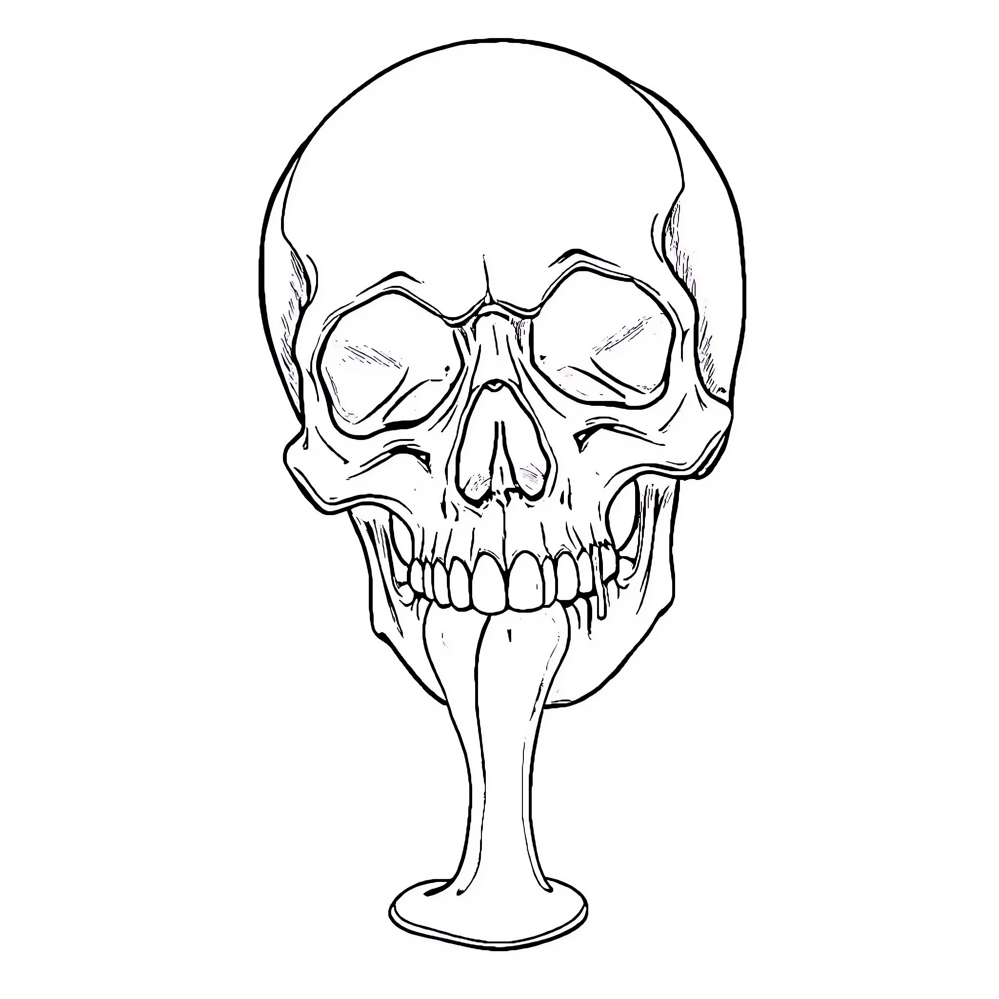 Skull with Distorted Facial Features Coloring Page (free black-and-white line drawing printable PDF for all, from beginners to advanced learners, including children, teens, adults, and seniors)