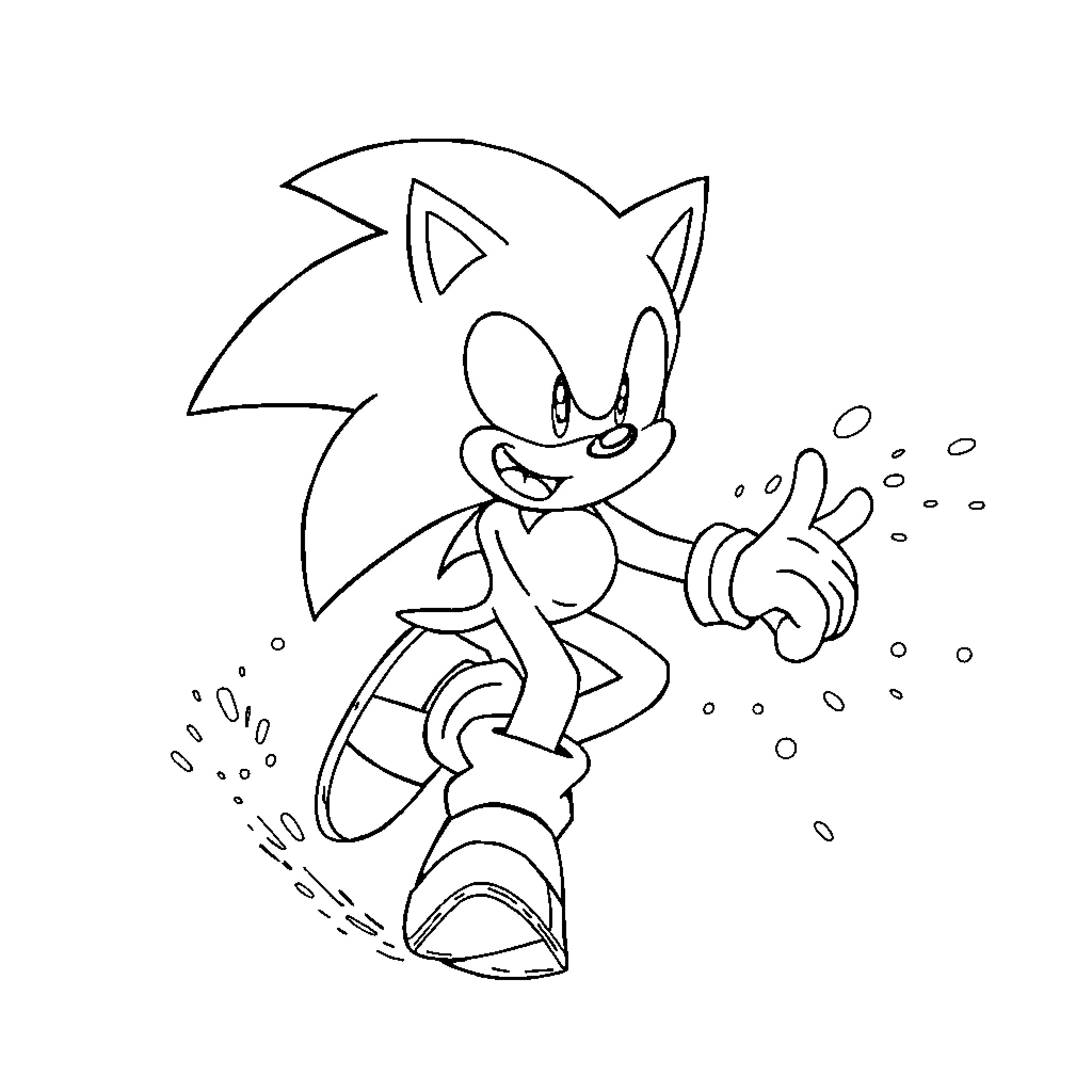 Sonic the Hedgehog running energetically Coloring Page (free black-and-white line drawing printable PDF for all, from beginners to advanced learners, including children, teens, adults, and seniors)